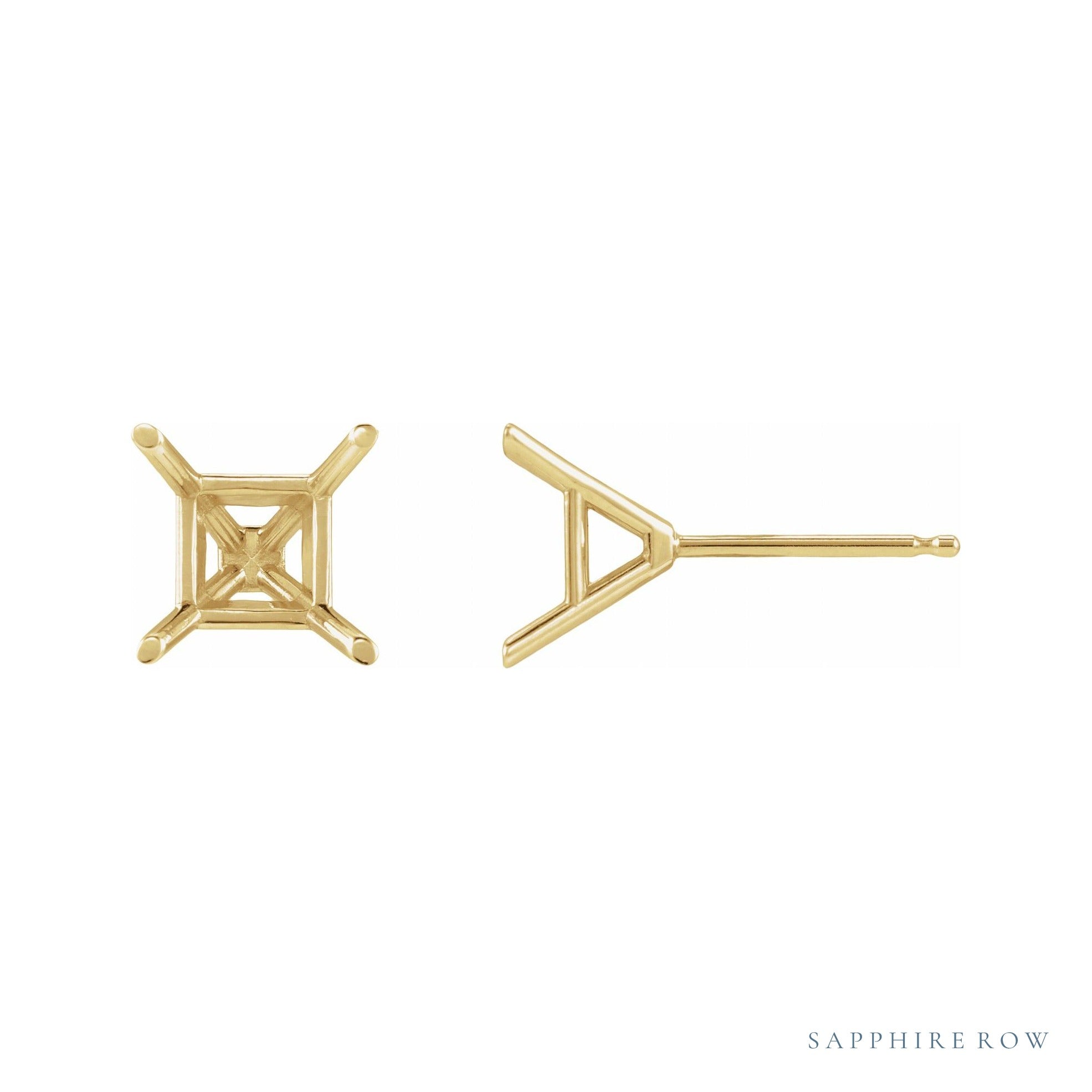 Sapphire Row Asscher 4-Prong Cocktail-Style Earrings setting in 14K Yellow Gold, shown with a center stone (sold separately)