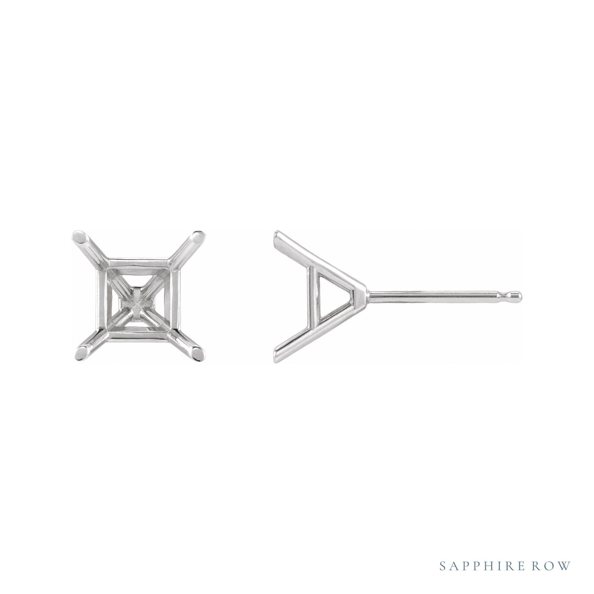 Sapphire Row Asscher 4-Prong Cocktail-Style Earrings setting in Platinum, shown with a center stone (sold separately)