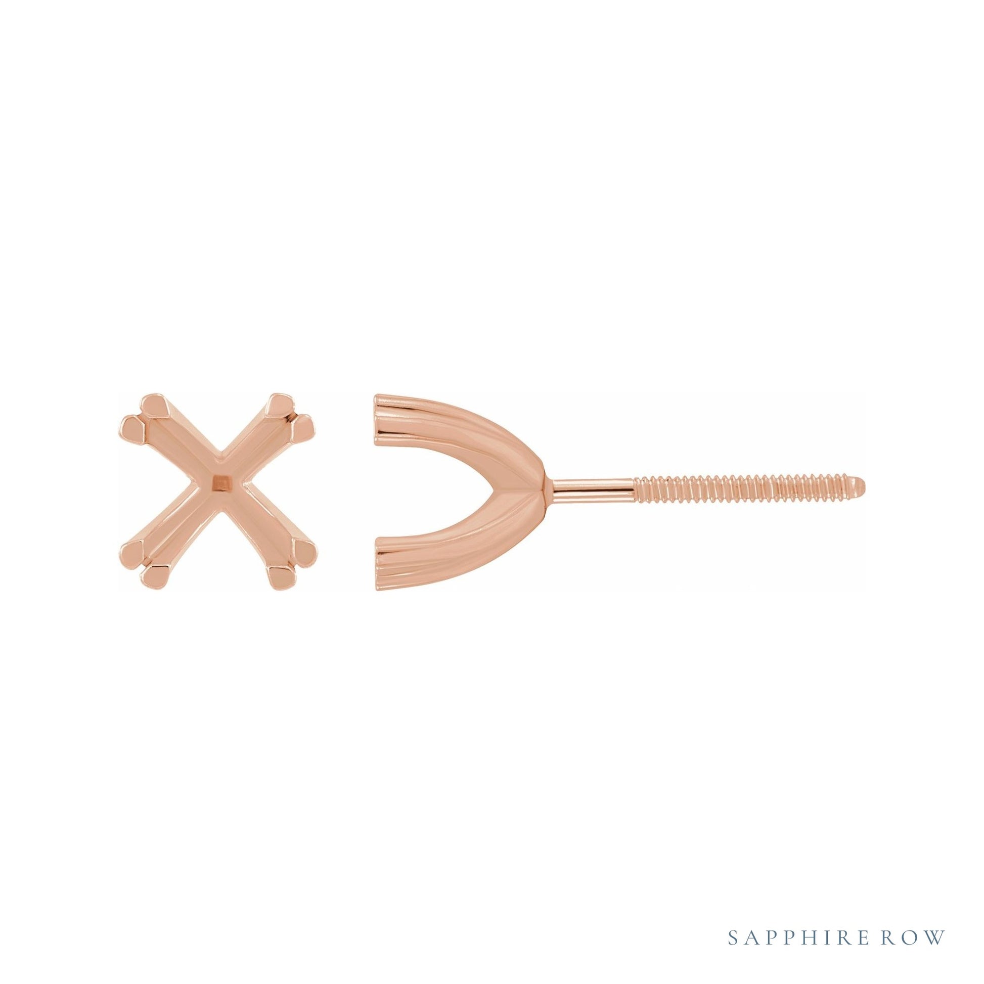 Sapphire Row Square Twin 4-Prong Stud Earrings setting in 14K Rose Gold, shown with a center stone (sold separately)