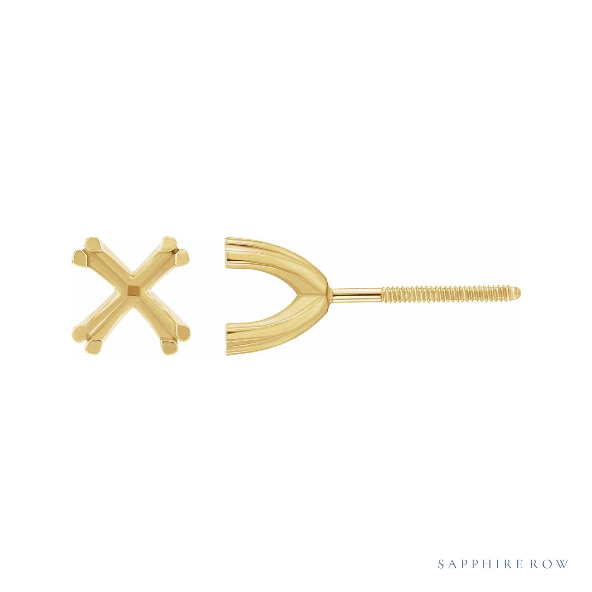 Sapphire Row Square Twin 4-Prong Stud Earrings setting in 14K Yellow Gold, shown with a center stone (sold separately)