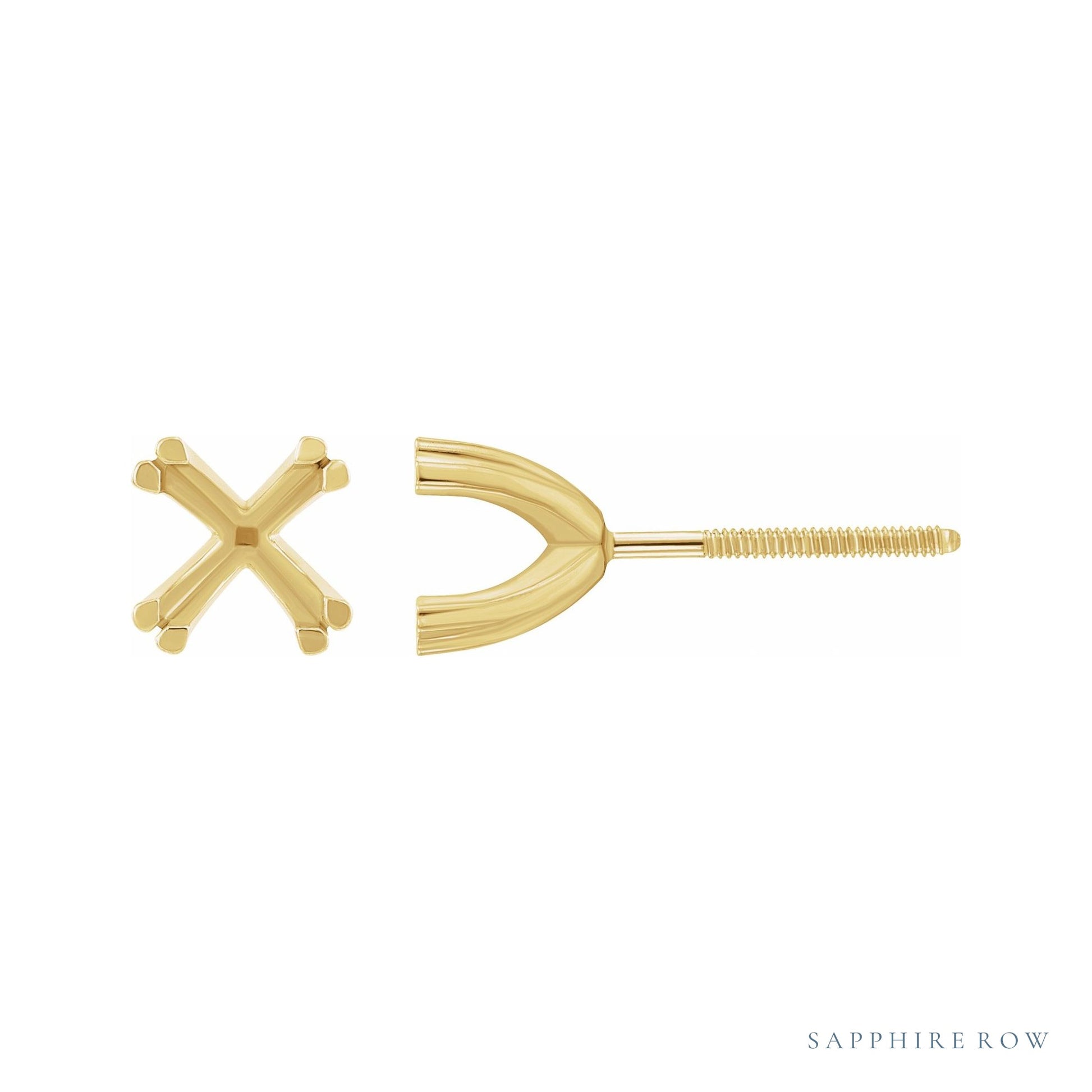 Sapphire Row Square Twin 4-Prong Stud Earrings setting in 14K Yellow Gold, shown with a center stone (sold separately)