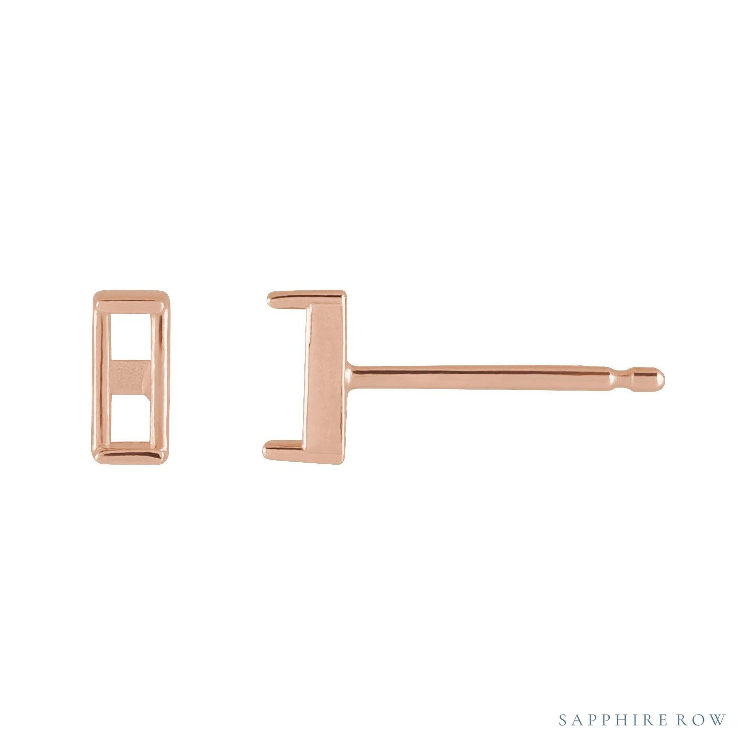 Sapphire Row Straight Baguette Channel-Set Stud Earrings setting in 14K Rose Gold, shown with a center stone (sold separately)