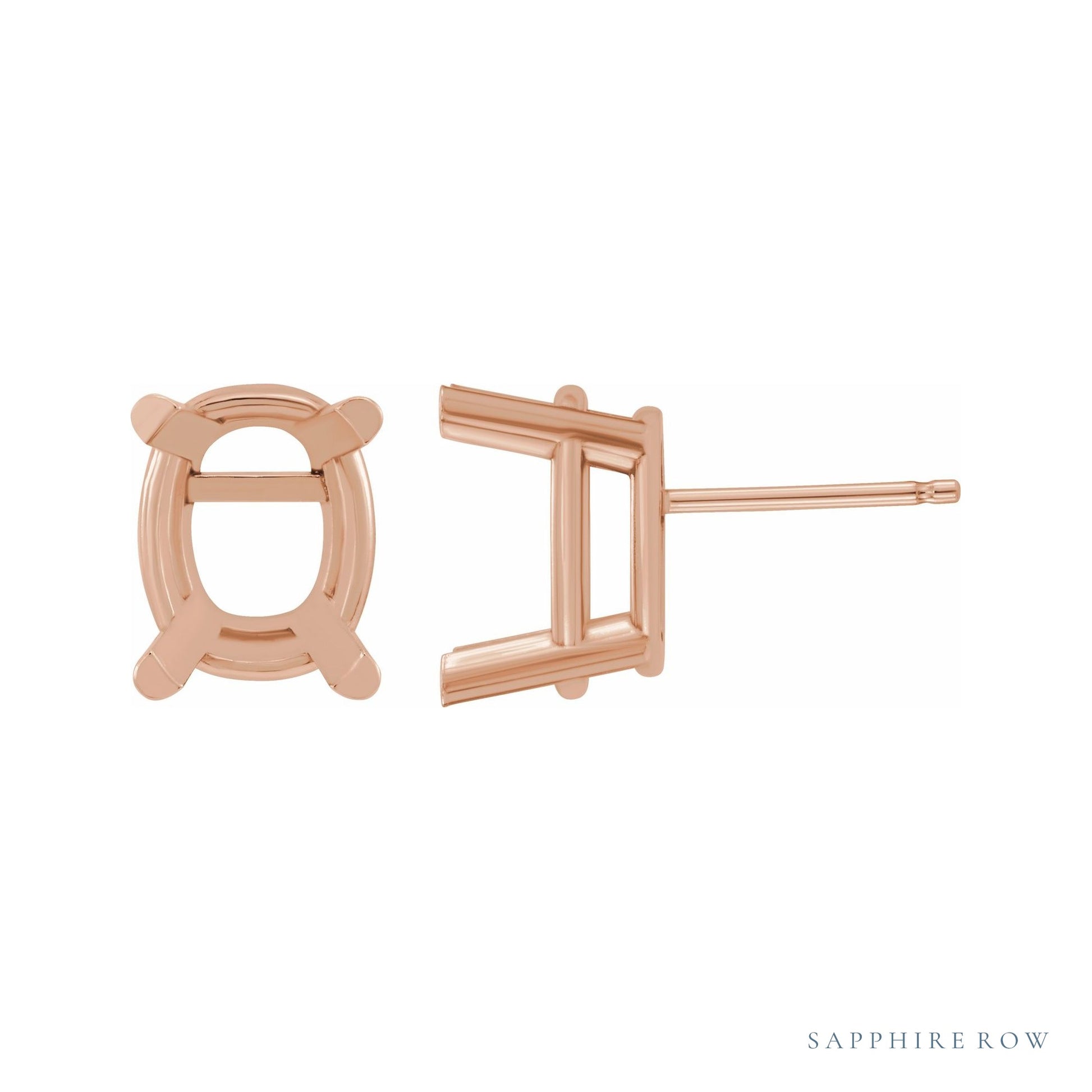 Sapphire Row Elongated Cushion 4-Prong Stud Earrings setting in 14K Rose Gold, shown with a center stone (sold separately)