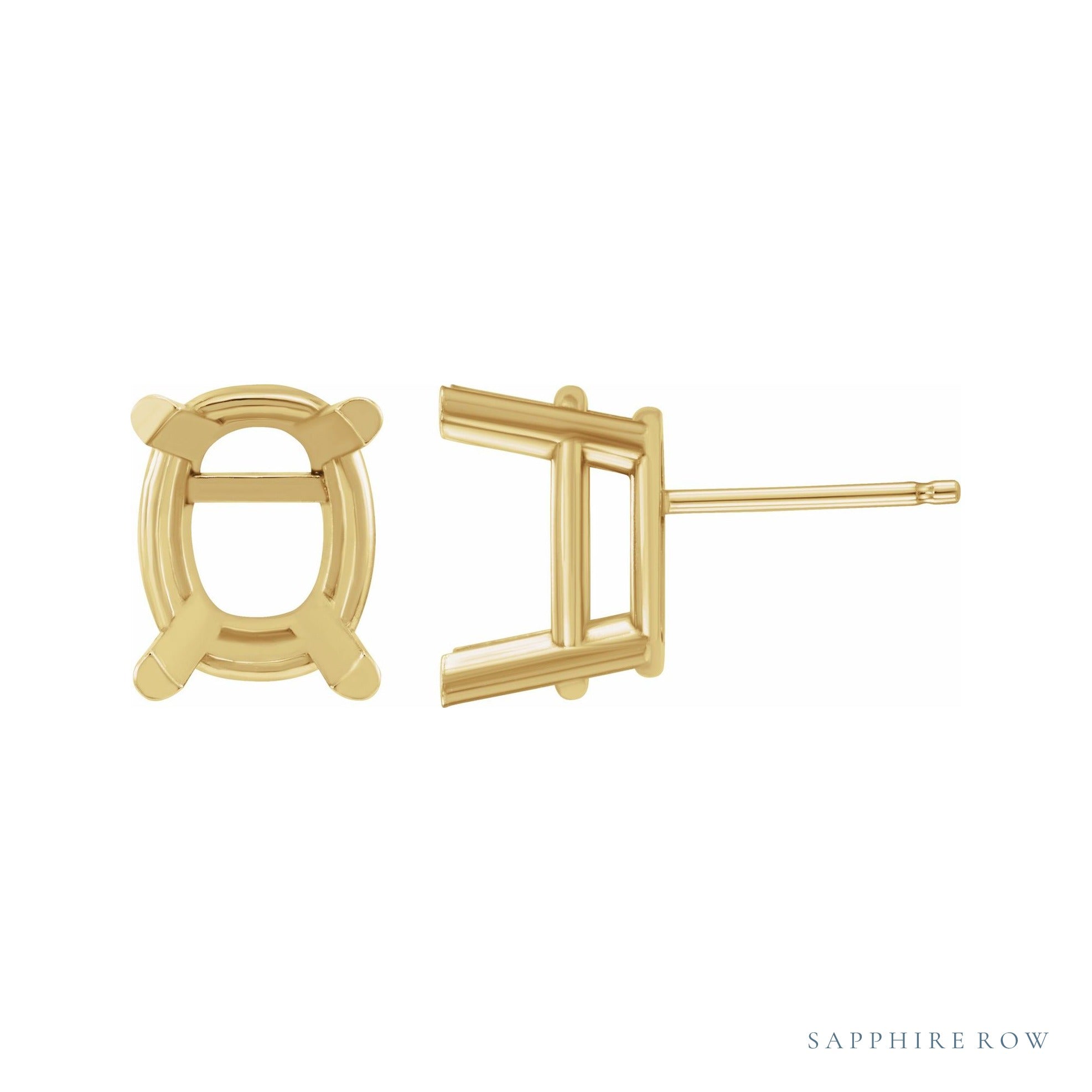Sapphire Row Elongated Cushion 4-Prong Stud Earrings setting in 14K Yellow Gold, shown with a center stone (sold separately)
