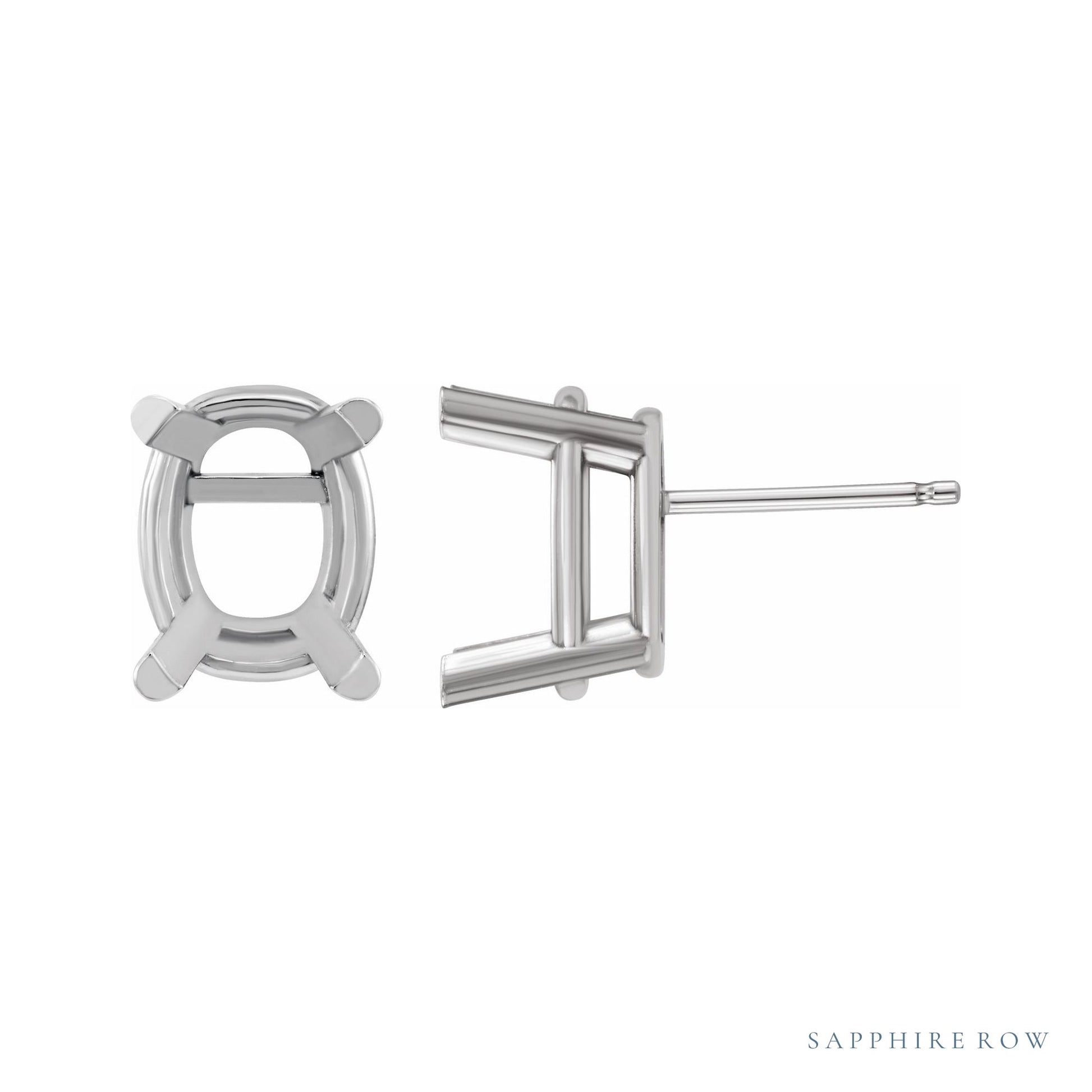 Sapphire Row Elongated Cushion 4-Prong Stud Earrings setting in Platinum, shown with a center stone (sold separately)