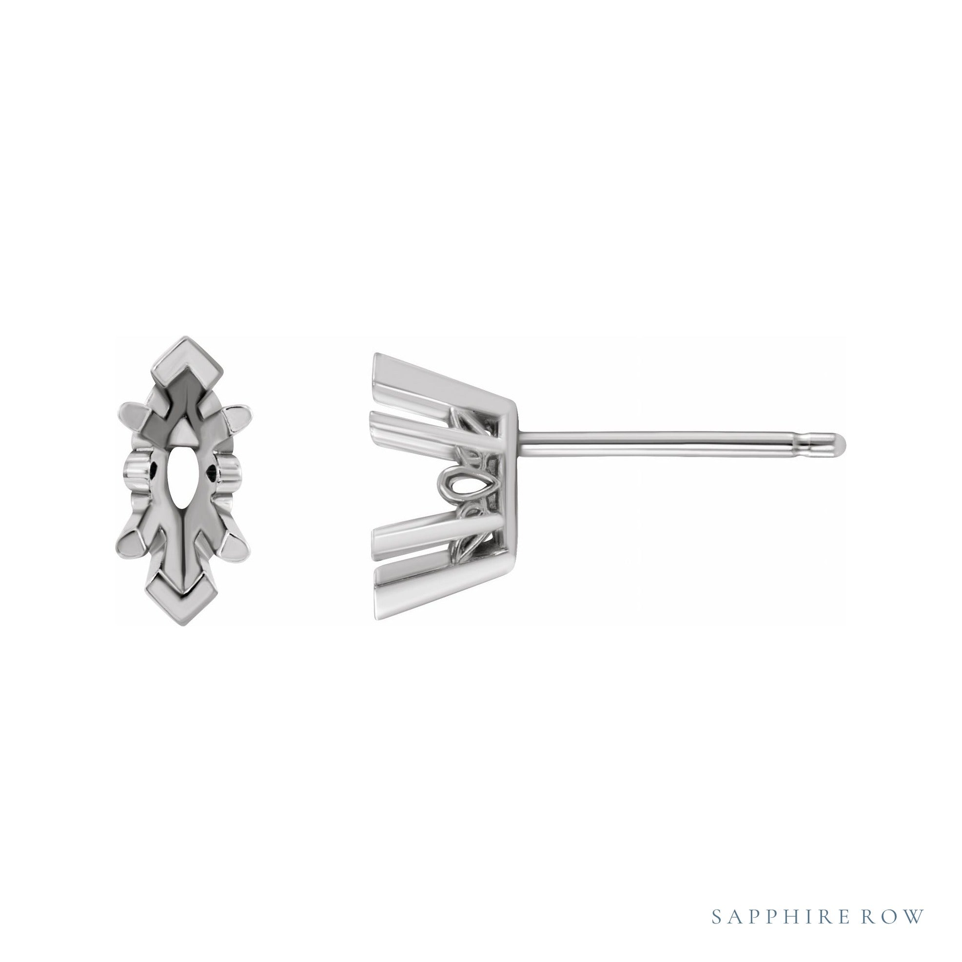Sapphire Row Marquise 6-Prong V-End Scroll® Stud Earrings setting in 14K White Gold, shown with a center stone (sold separately)