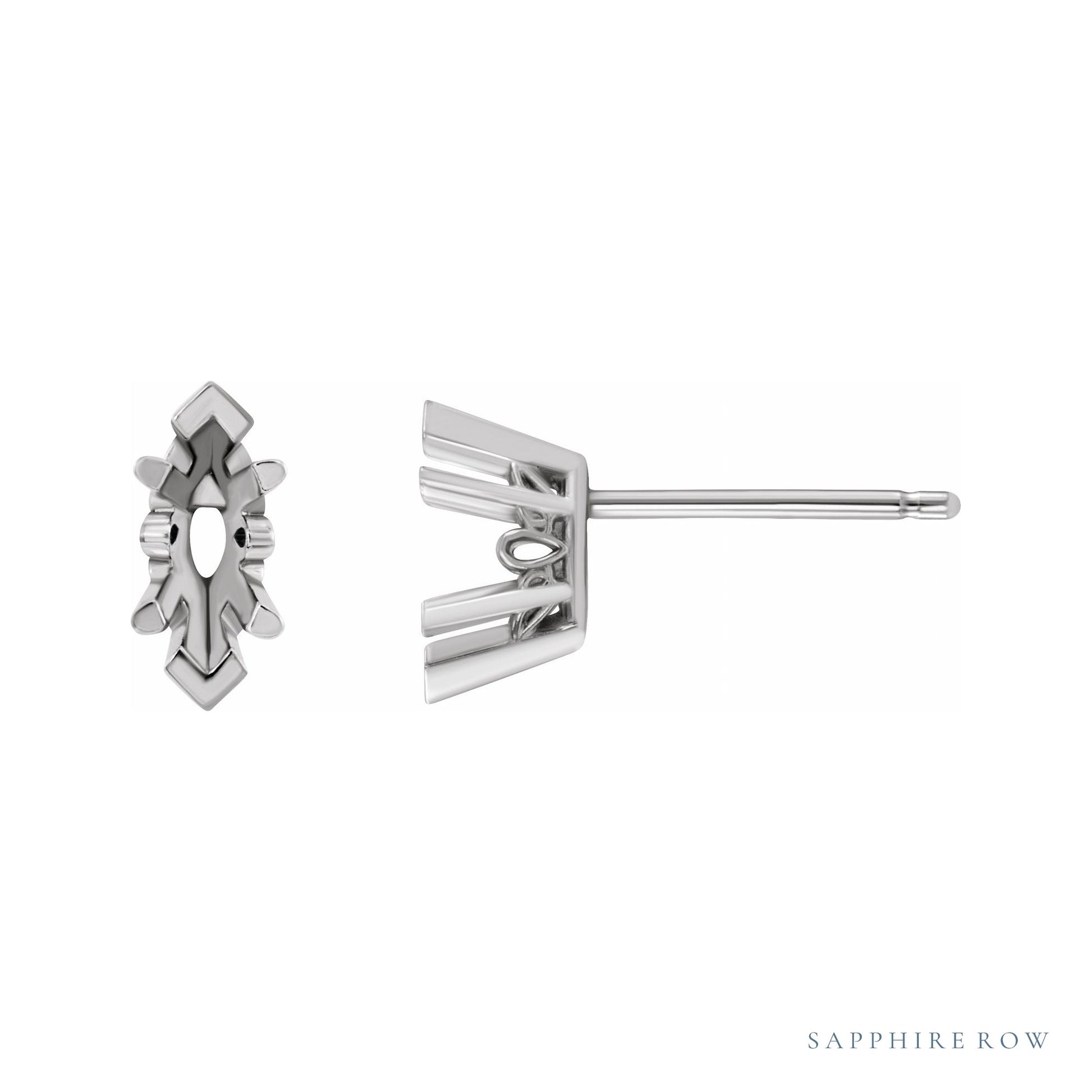 Sapphire Row Marquise 6-Prong V-End Scroll® Stud Earrings setting in 14K White Gold, shown with a center stone (sold separately)