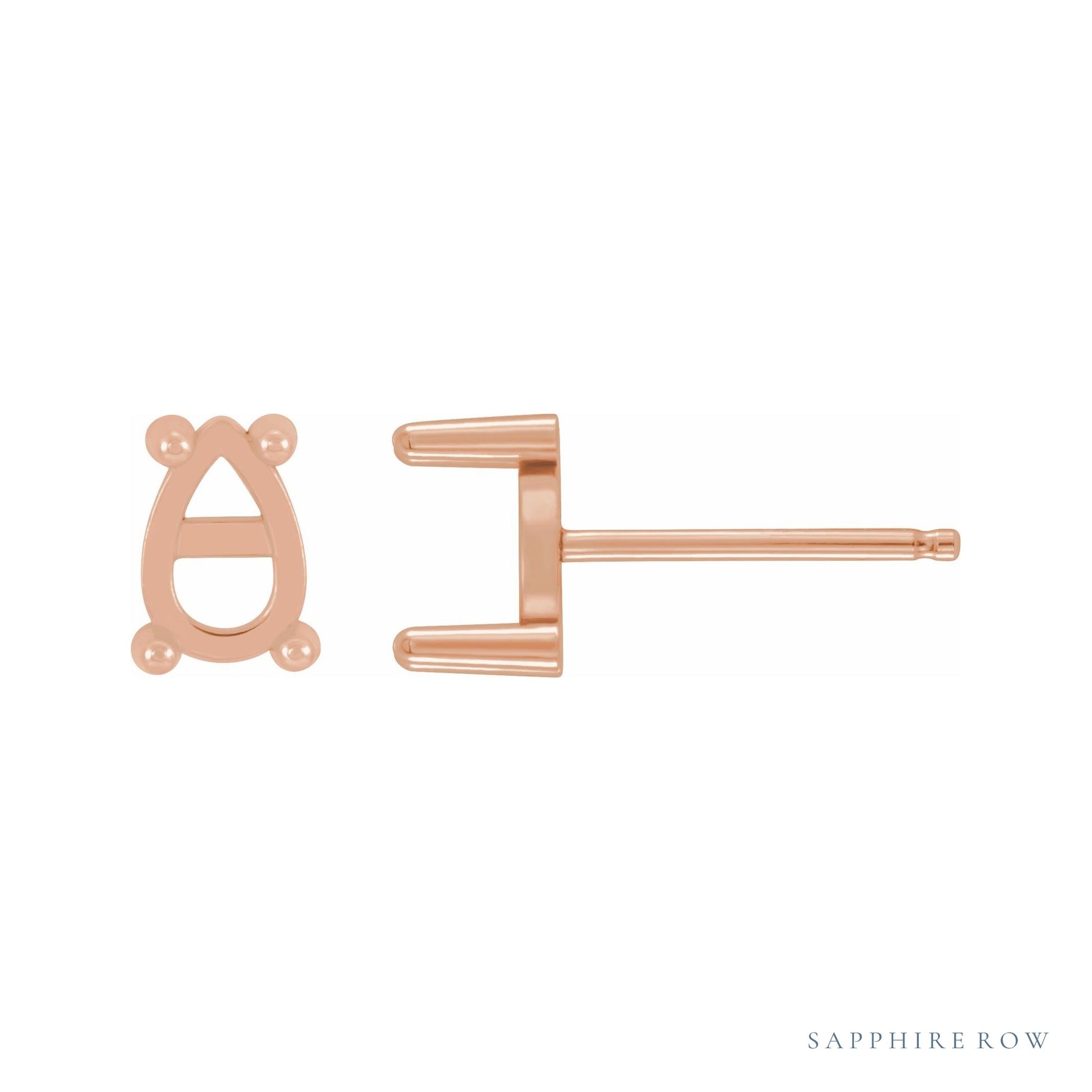 Sapphire Row Pear 4-Prong Cabochon Earrings setting in 14K Rose Gold, shown with a center stone (sold separately)