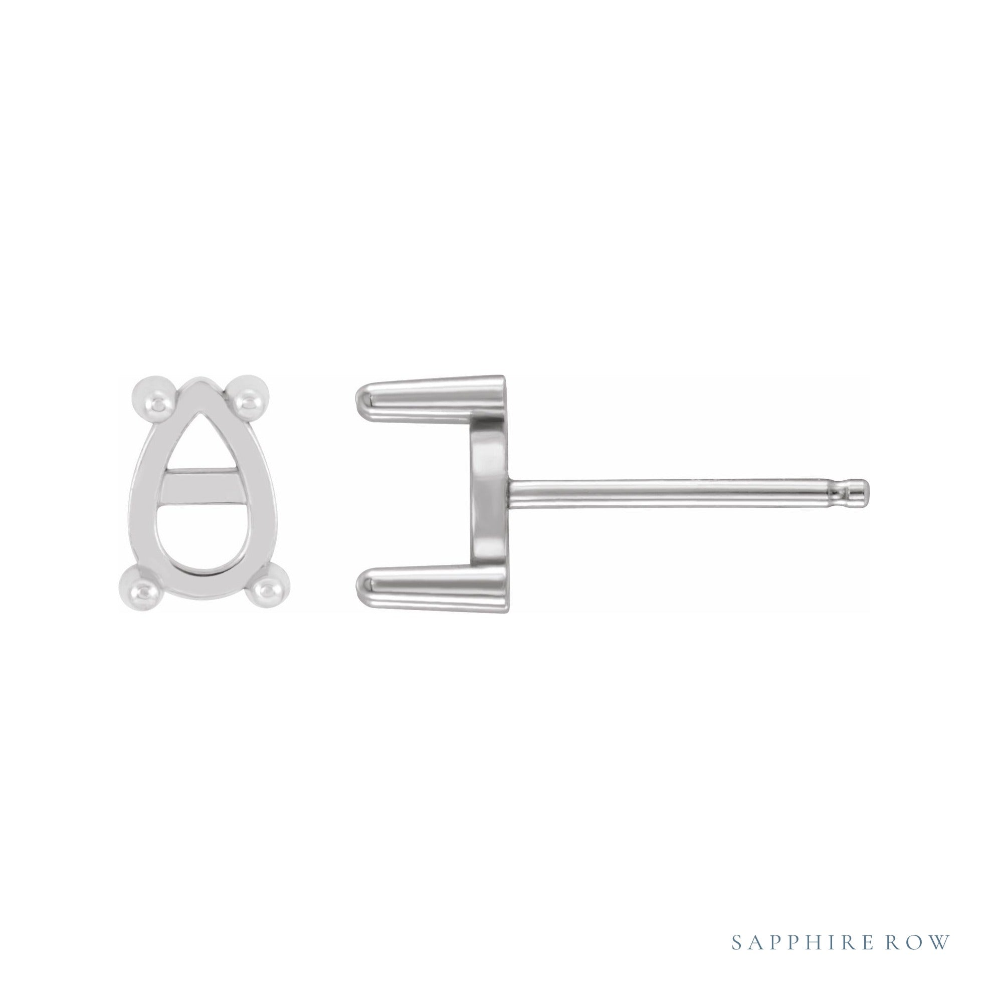 Sapphire Row Pear 4-Prong Cabochon Earrings setting in 14K White Gold, shown with a center stone (sold separately)