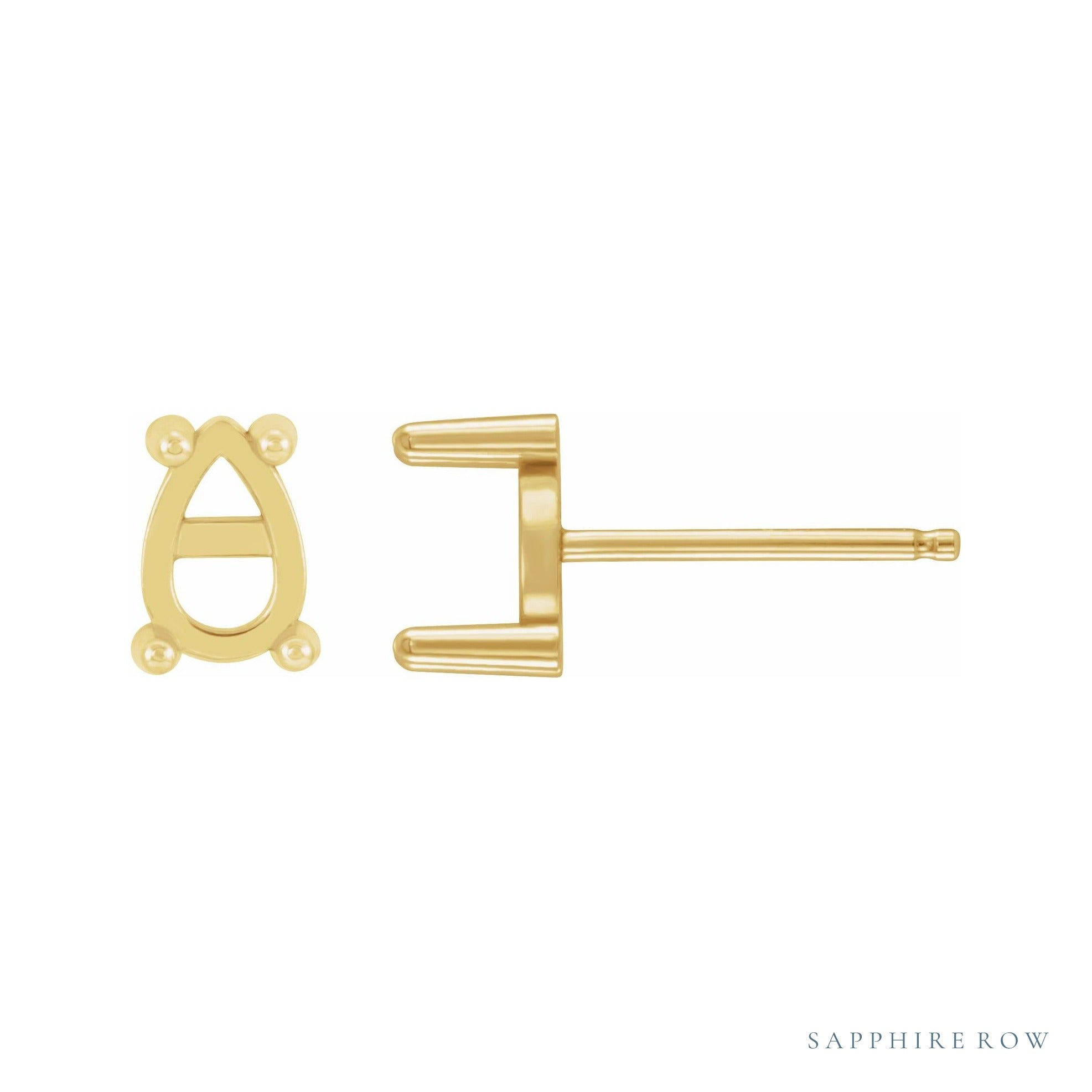 Sapphire Row Pear 4-Prong Cabochon Earrings setting in 14K Yellow Gold, shown with a center stone (sold separately)
