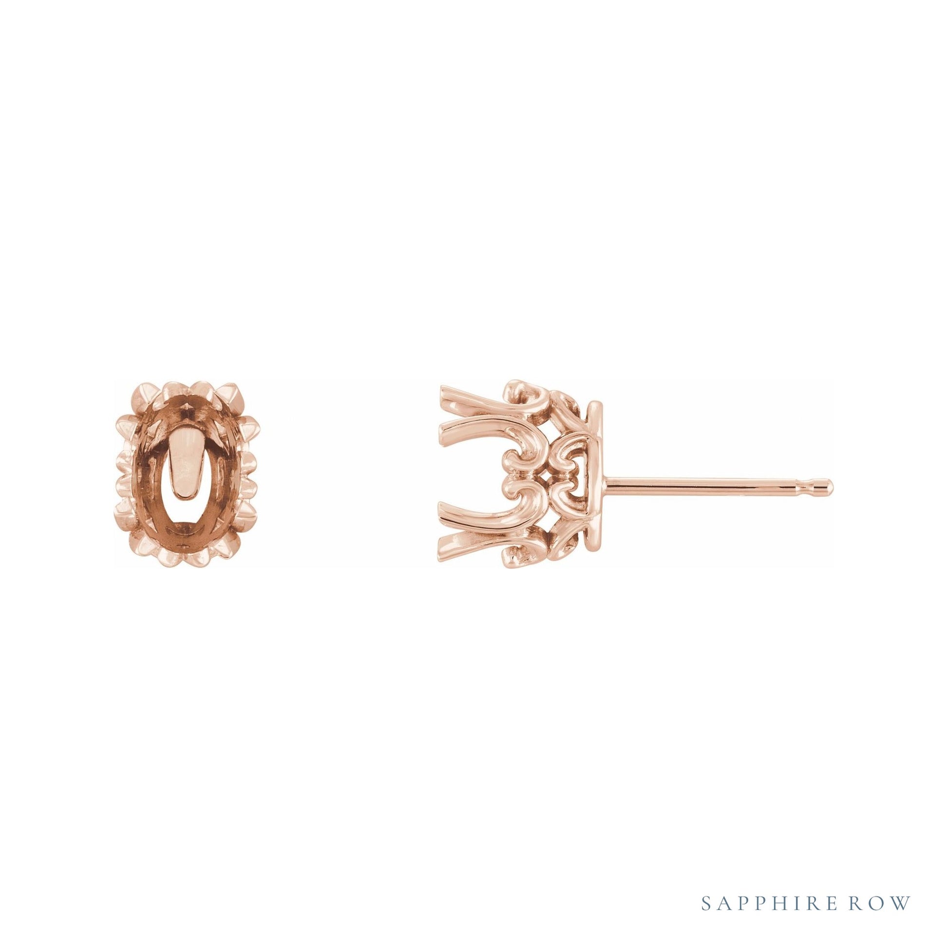 Sapphire Row Oval Double 4-Prong Scroll Earrings setting in 14K Rose Gold, shown with a center stone (sold separately)