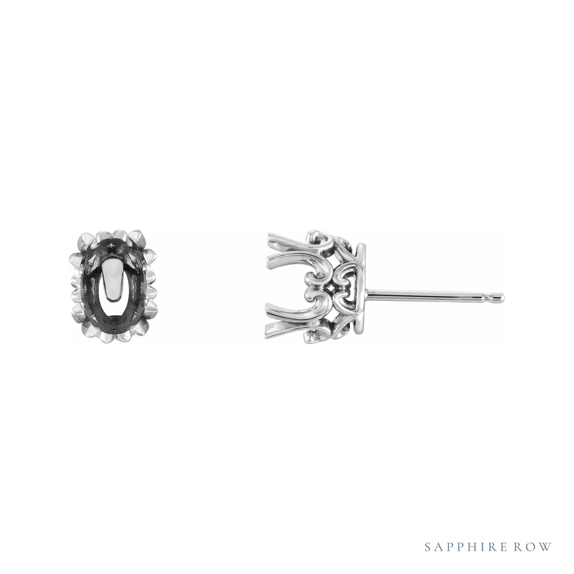 Sapphire Row Oval Double 4-Prong Scroll Earrings setting in Platinum, shown with a center stone (sold separately)
