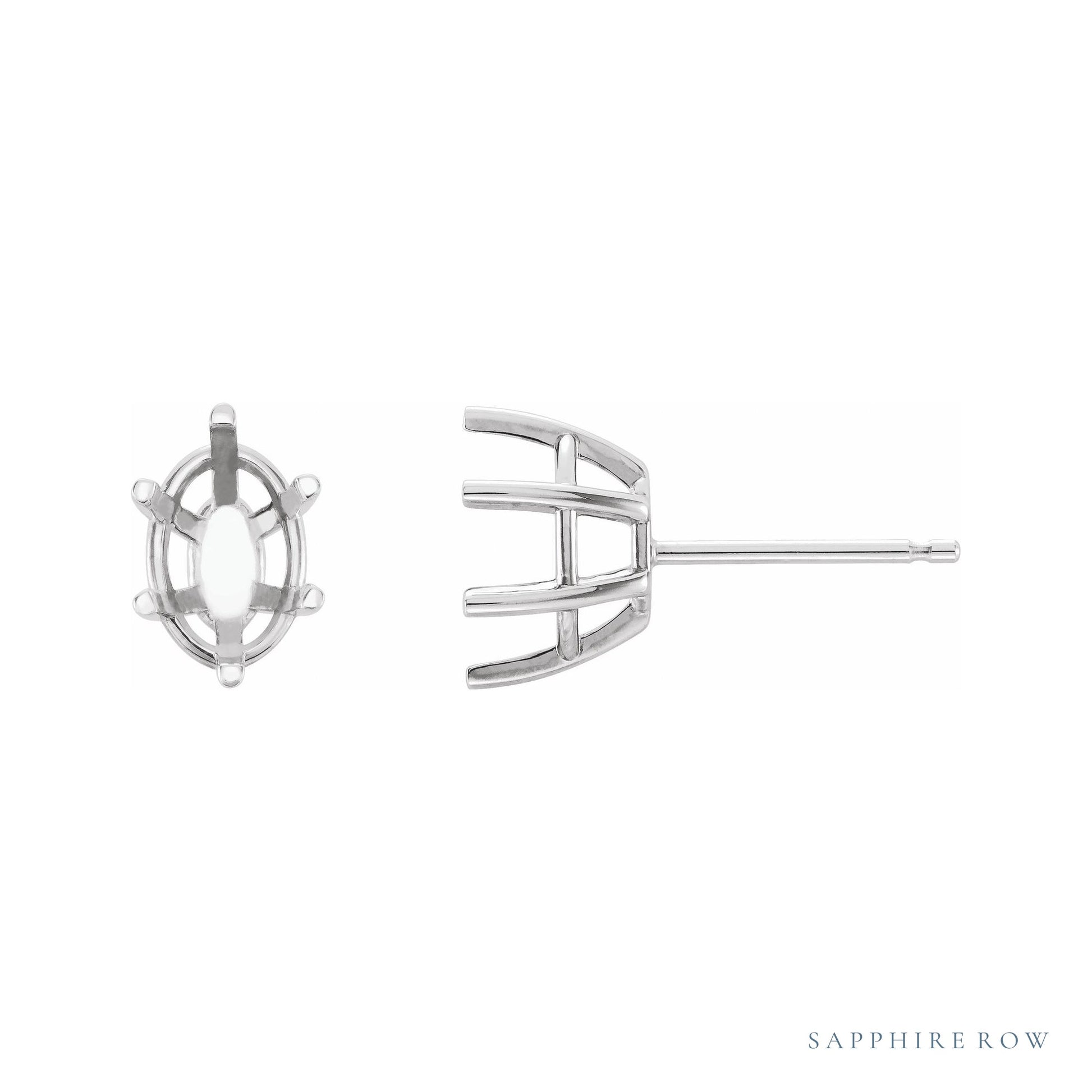 Sapphire Row Oval 6-Prong Stud Earrings setting in 14K Rose Gold, shown with a center stone (sold separately)