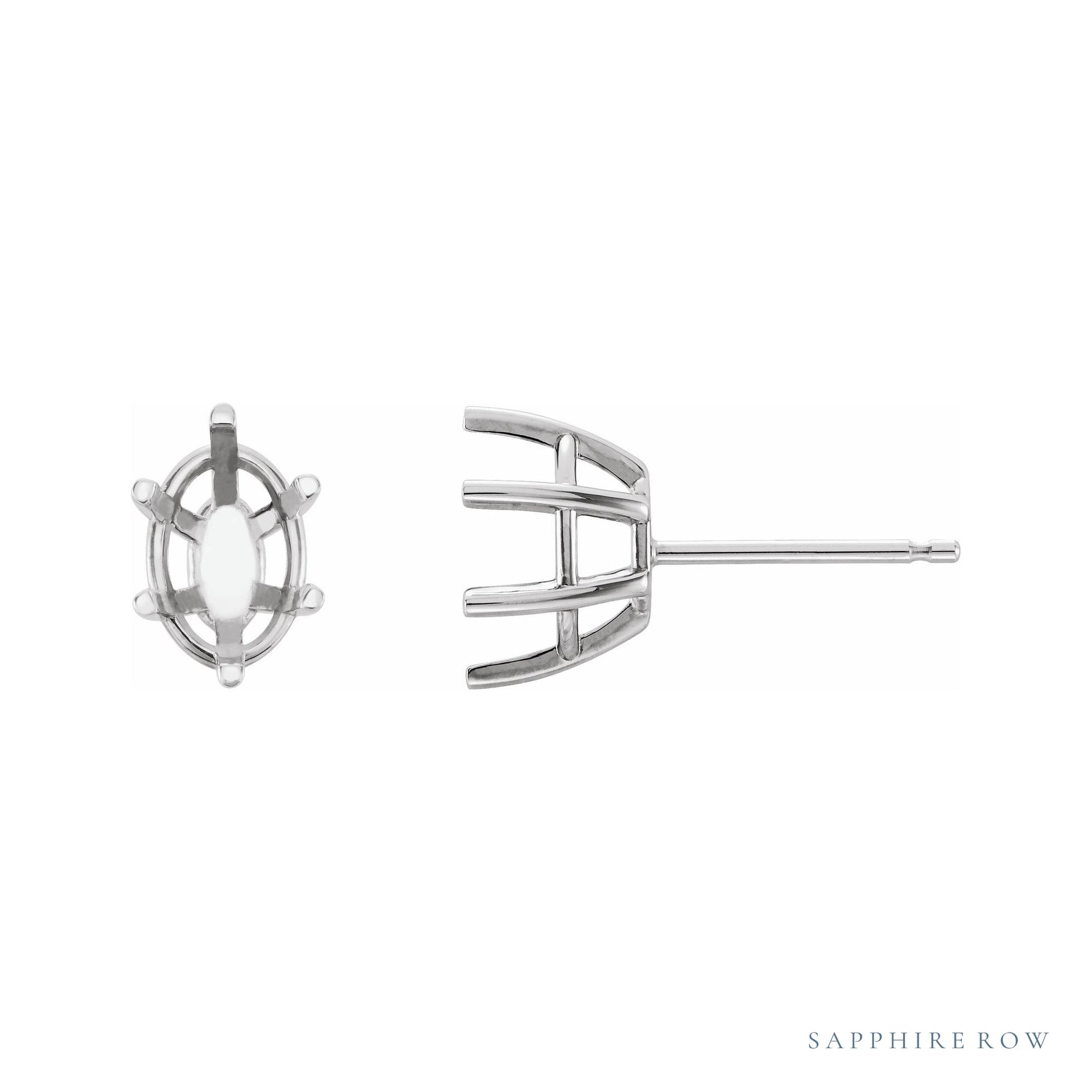 Sapphire Row Oval 6-Prong Stud Earrings setting in 14K White Gold, shown with a center stone (sold separately)