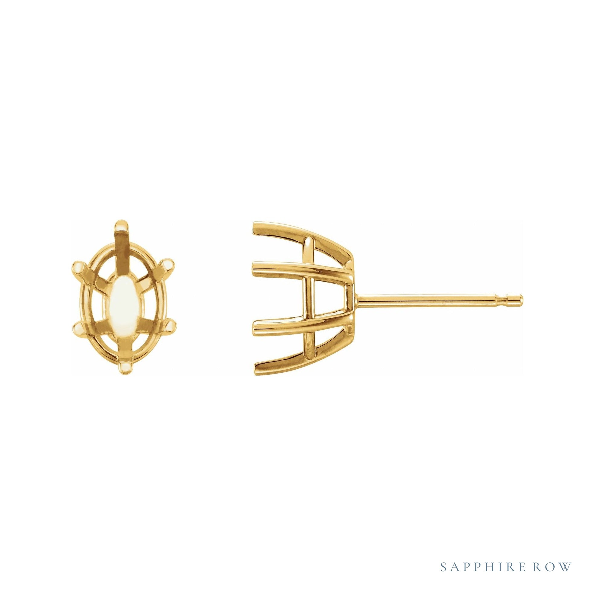 Sapphire Row Oval 6-Prong Stud Earrings setting in 14K Yellow Gold, shown with a center stone (sold separately)
