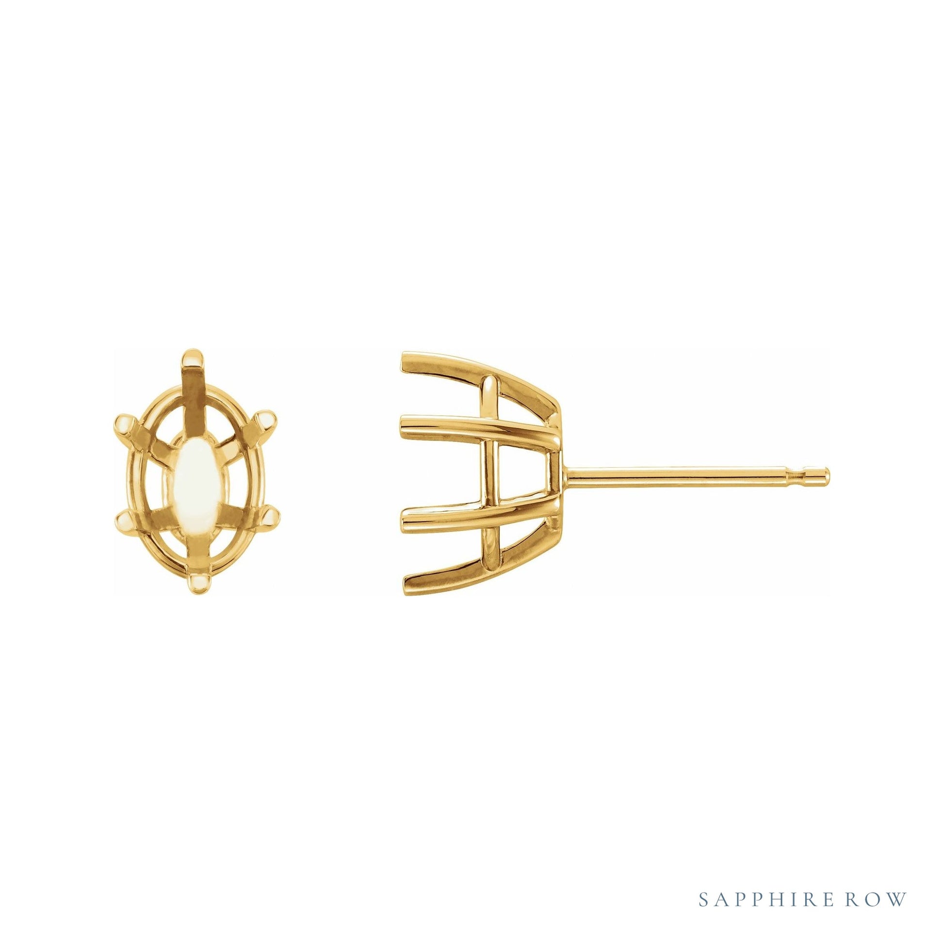 Sapphire Row Oval 6-Prong Stud Earrings setting in 14K Yellow Gold, shown with a center stone (sold separately)