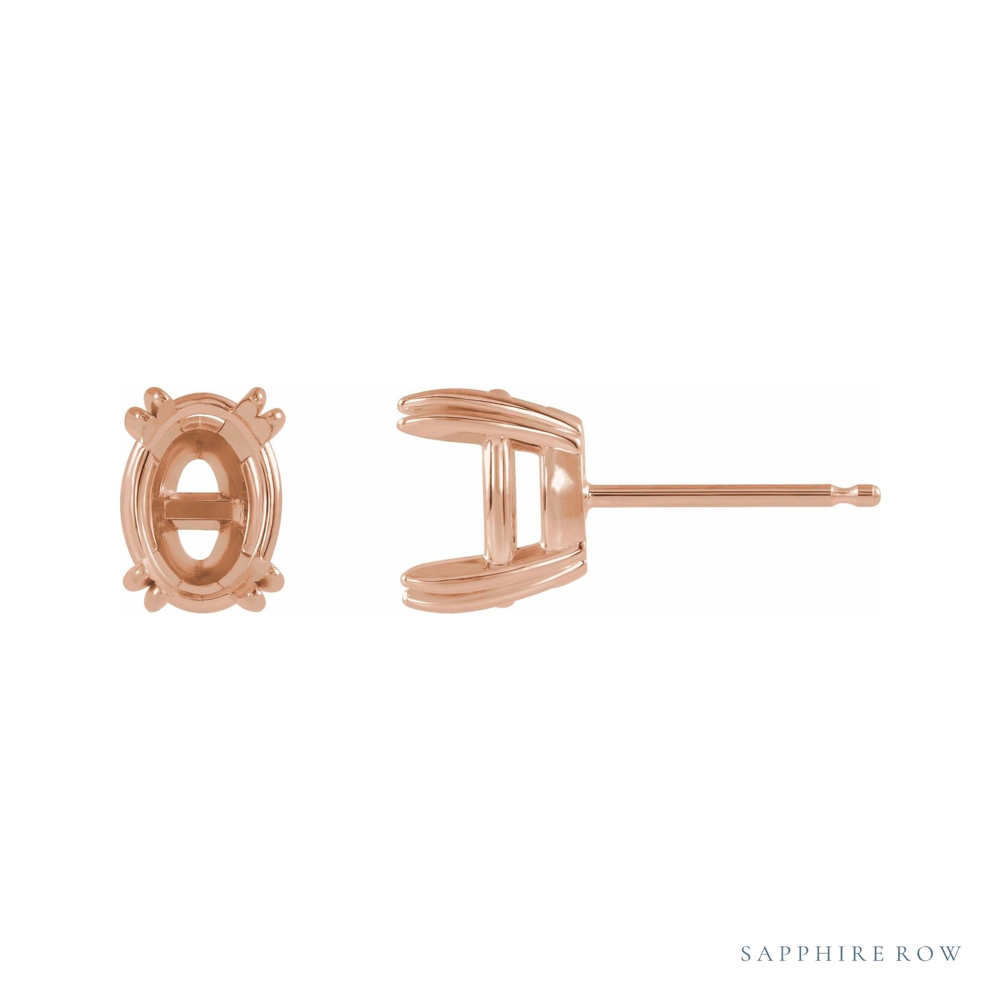 Sapphire Row Oval Double Claw-Prong Stud Earrings setting in 14K Rose Gold, shown with a center stone (sold separately)