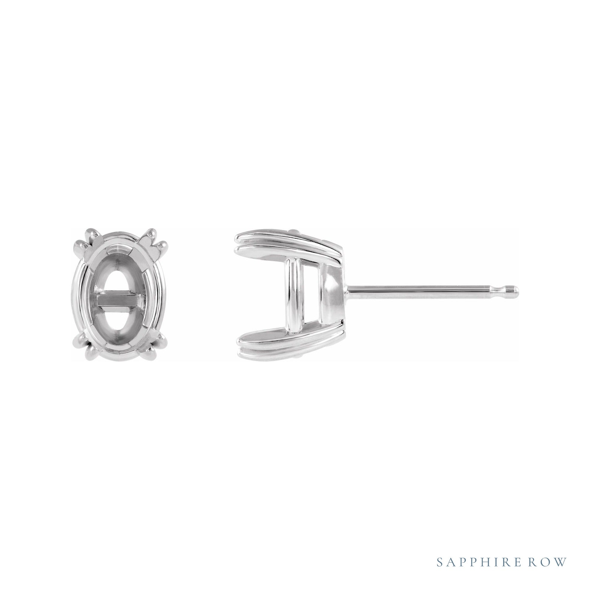 Sapphire Row Oval Double Claw-Prong Stud Earrings setting in 14K White Gold, shown with a center stone (sold separately)