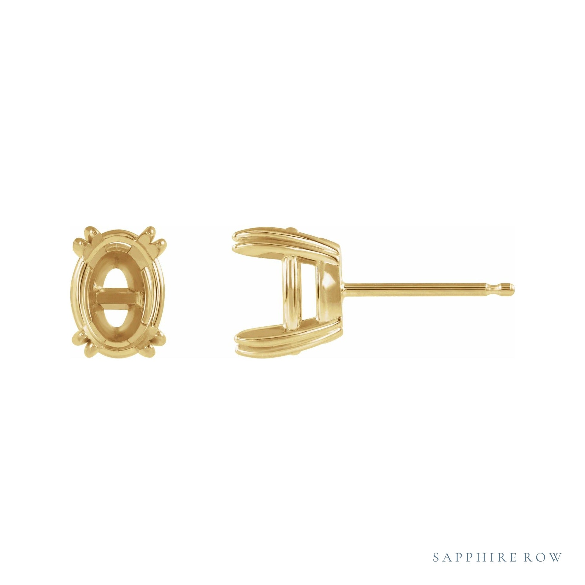 Sapphire Row Oval Double Claw-Prong Stud Earrings setting in 14K Yellow Gold, shown with a center stone (sold separately)