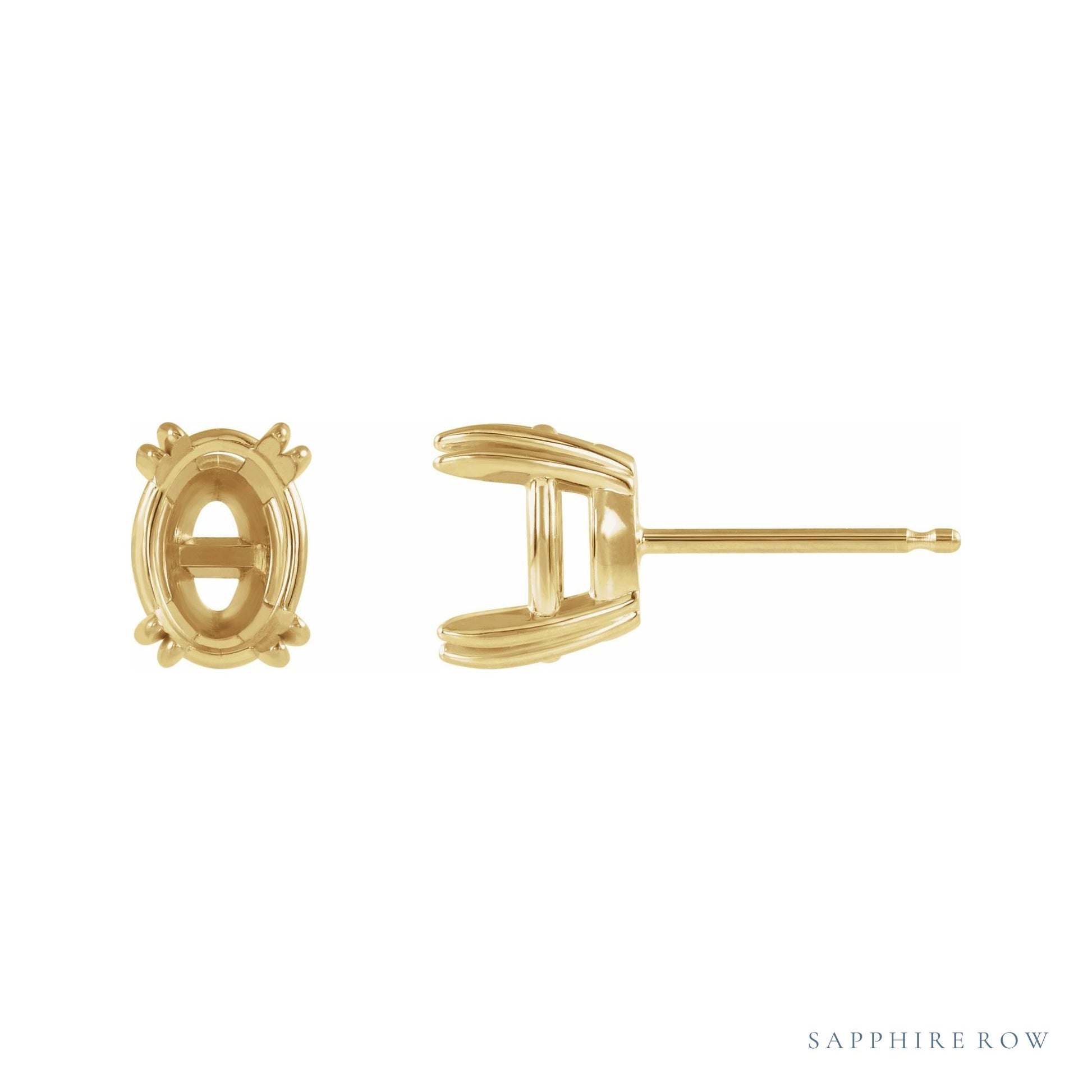 Sapphire Row Oval Double Claw-Prong Stud Earrings setting in 14K Yellow Gold, shown with a center stone (sold separately)