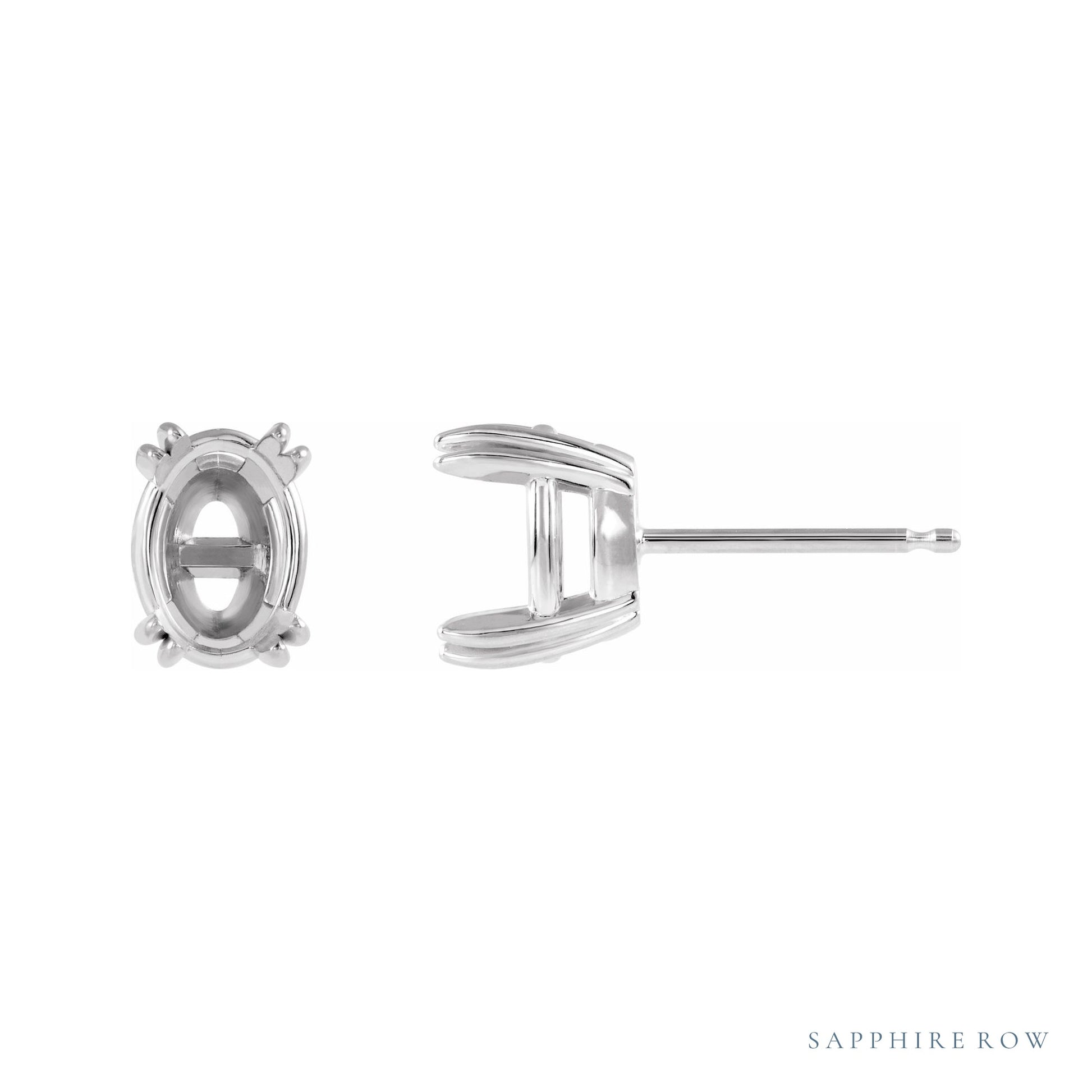 Sapphire Row Oval Double Claw-Prong Stud Earrings setting in Platinum, shown with a center stone (sold separately)