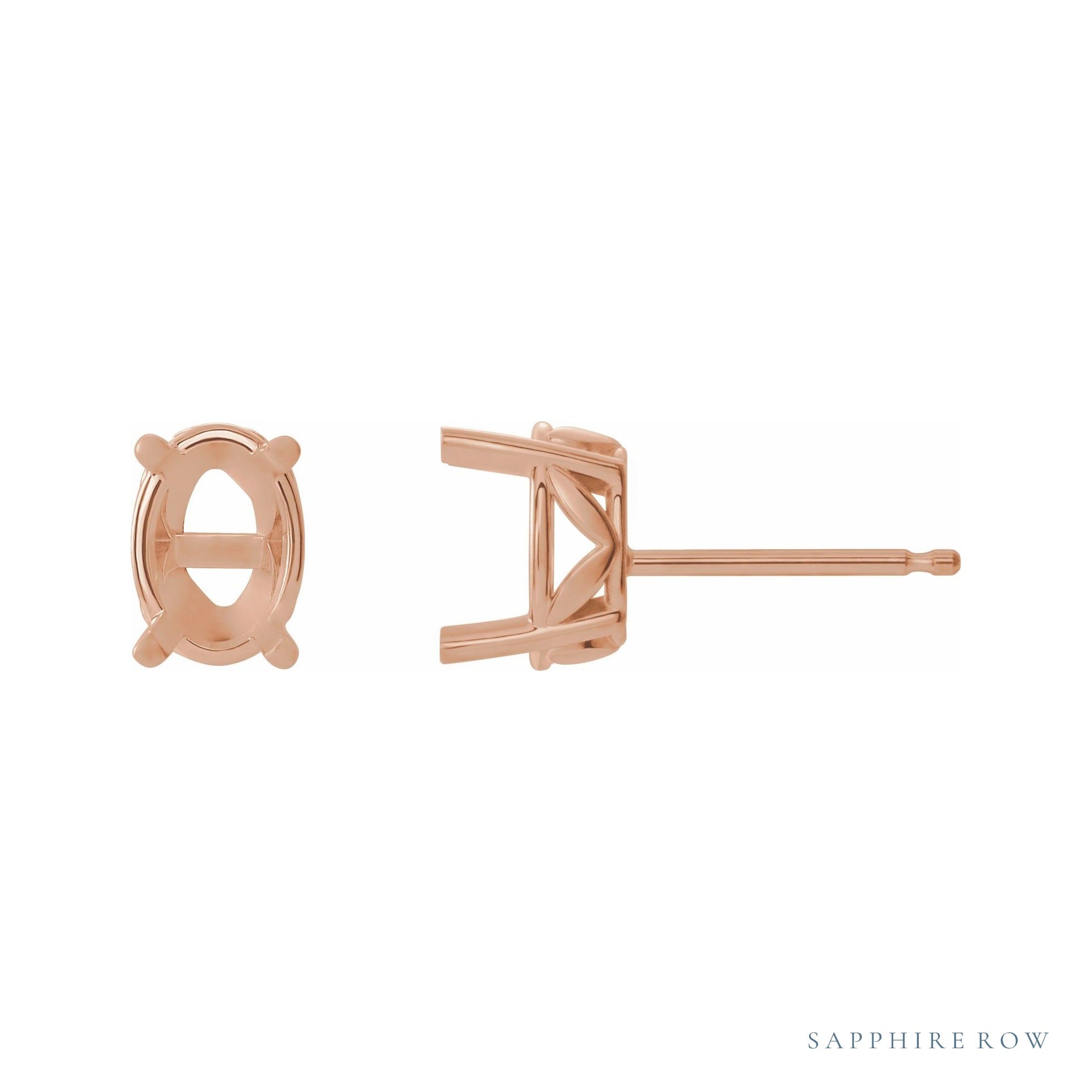 Sapphire Row Oval 4-Prong Floral Stud Earrings setting in 14K Rose Gold, shown with a center stone (sold separately)