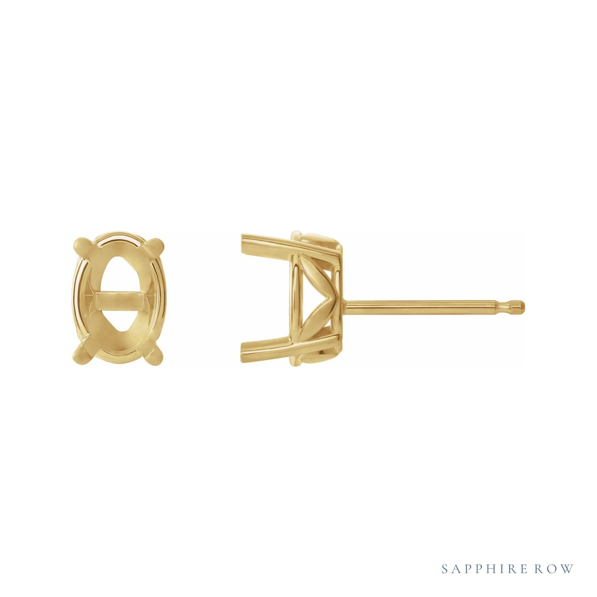 Sapphire Row Oval 4-Prong Floral Stud Earrings setting in 14K Yellow Gold, shown with a center stone (sold separately)