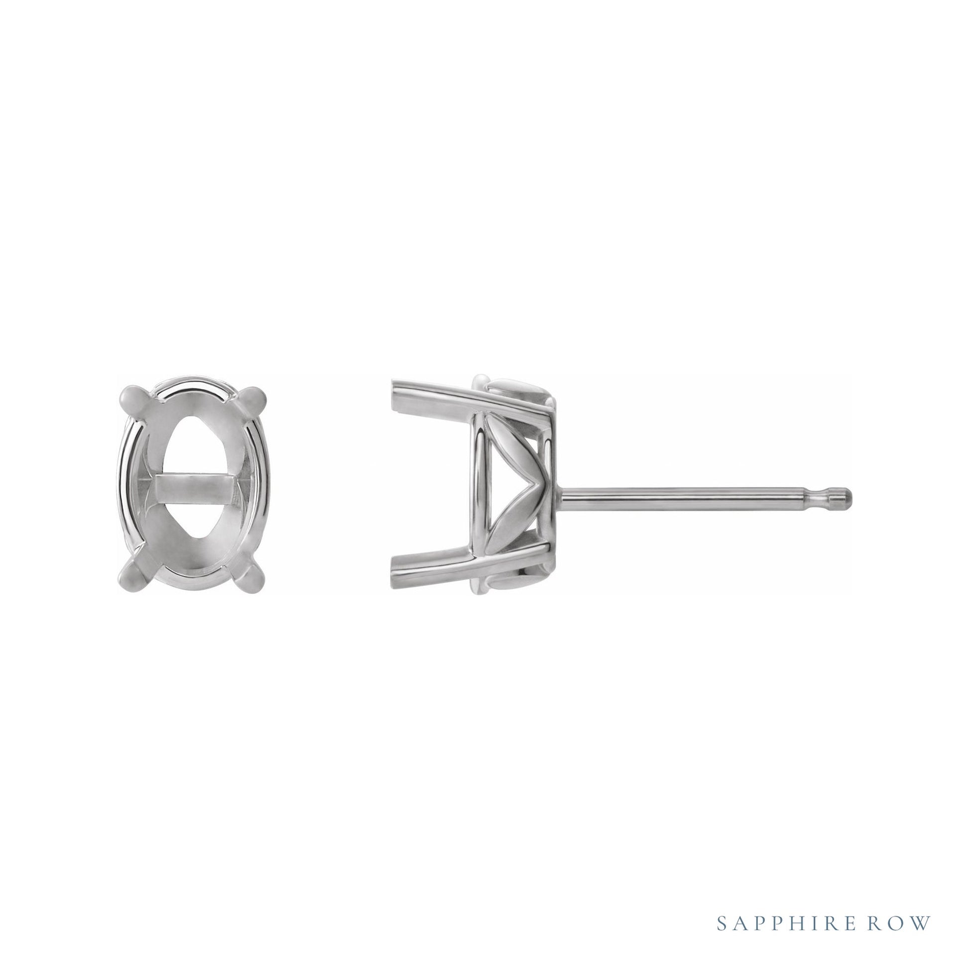 Sapphire Row Oval 4-Prong Floral Stud Earrings setting in Platinum, shown with a center stone (sold separately)