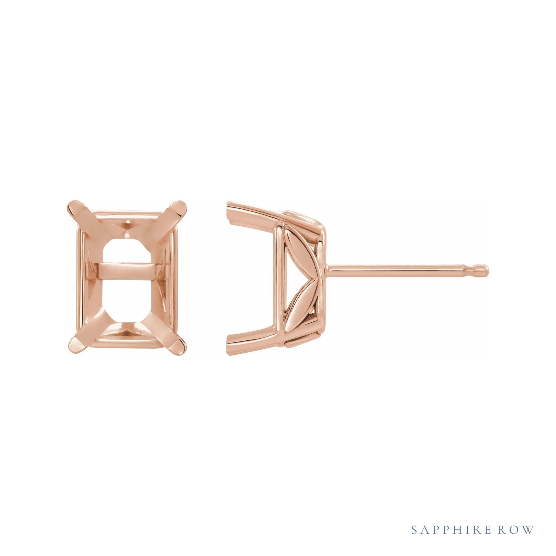 Sapphire Row Emerald 4-Prong Floral Earrings setting in 14K Rose Gold, shown with a center stone (sold separately)