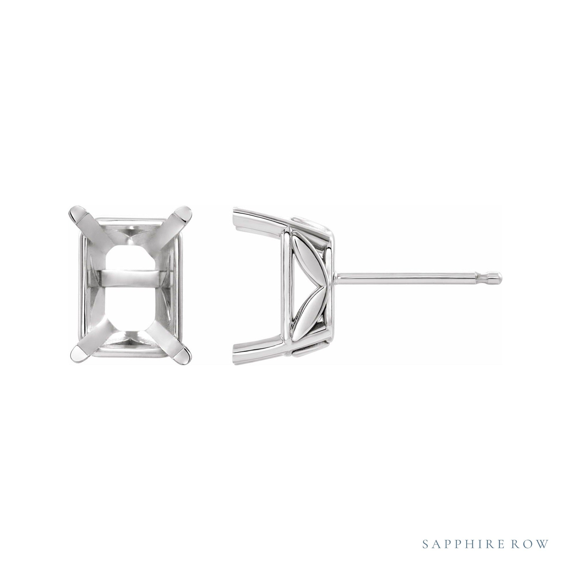 Sapphire Row Emerald 4-Prong Floral Earrings setting in 14K White Gold, shown with a center stone (sold separately)