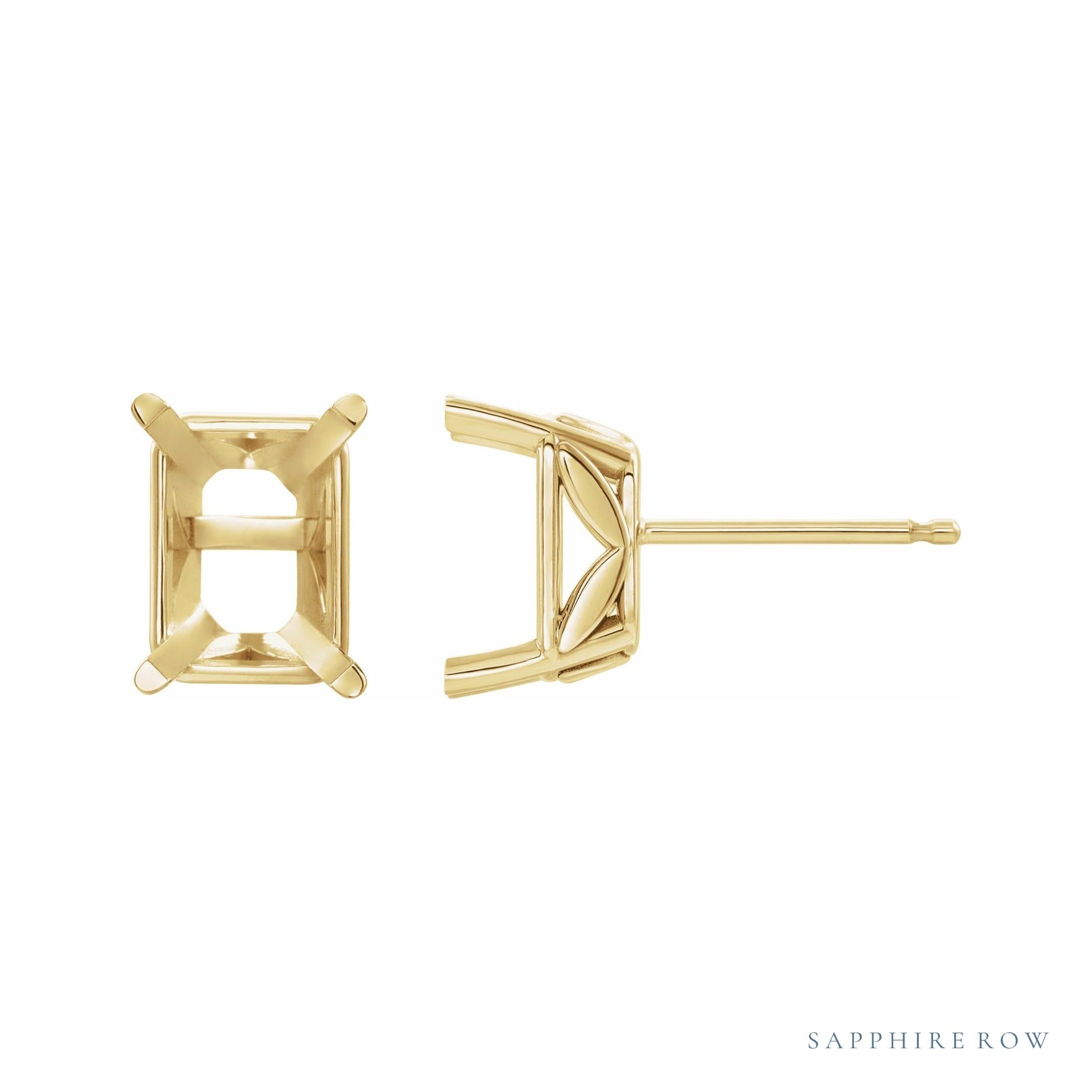 Sapphire Row Emerald 4-Prong Floral Earrings setting in 14K Yellow Gold, shown with a center stone (sold separately)