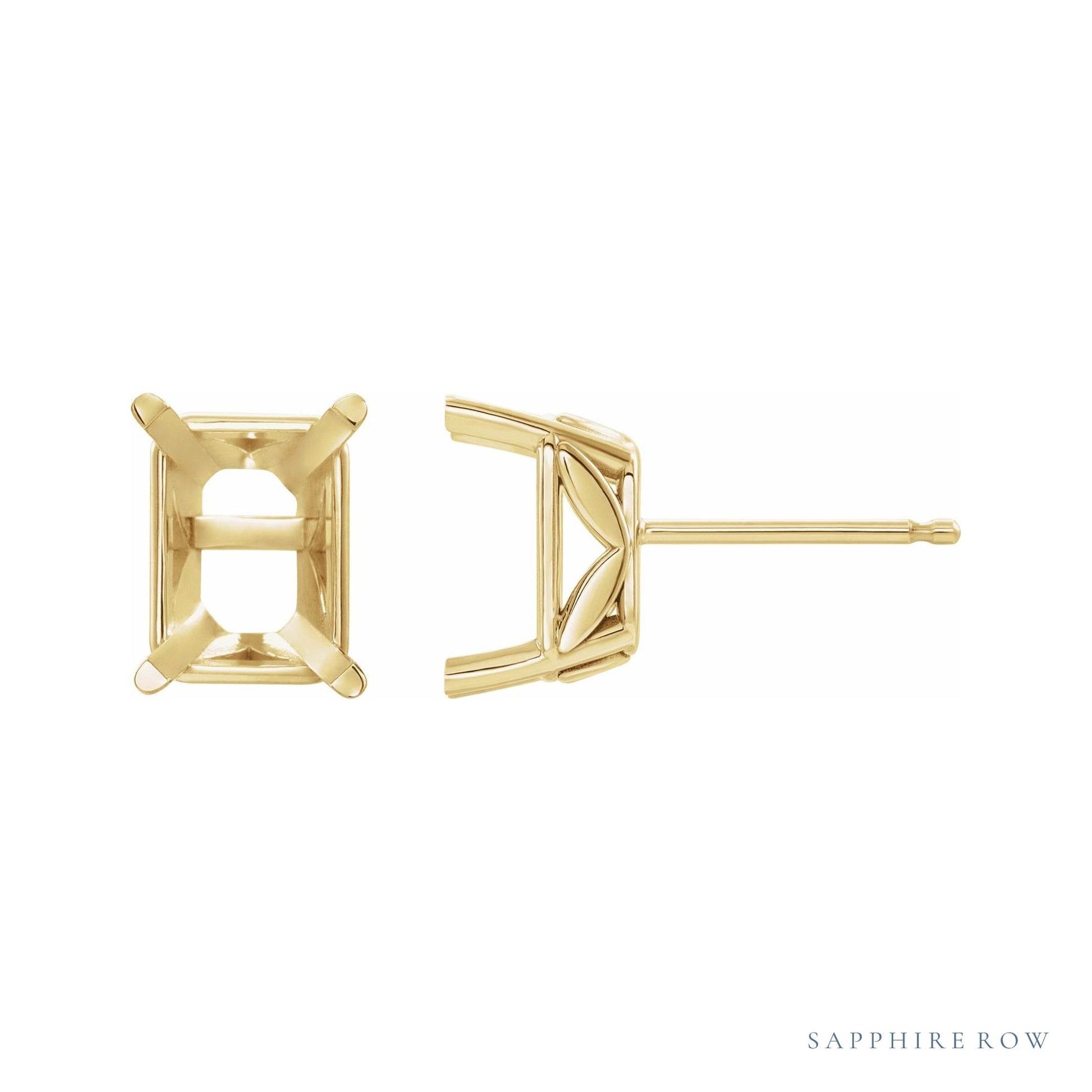 Sapphire Row Emerald 4-Prong Floral Earrings setting in 14K Yellow Gold, shown with a center stone (sold separately)