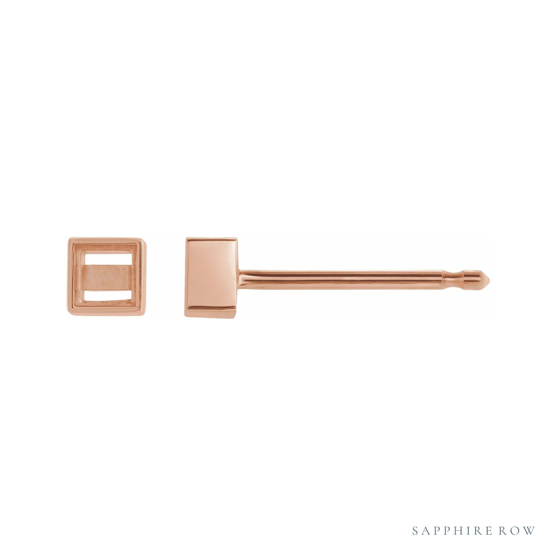 Sapphire Row Square Bezel-Set Stud Earrings setting in 14K Rose Gold, shown with a center stone (sold separately)