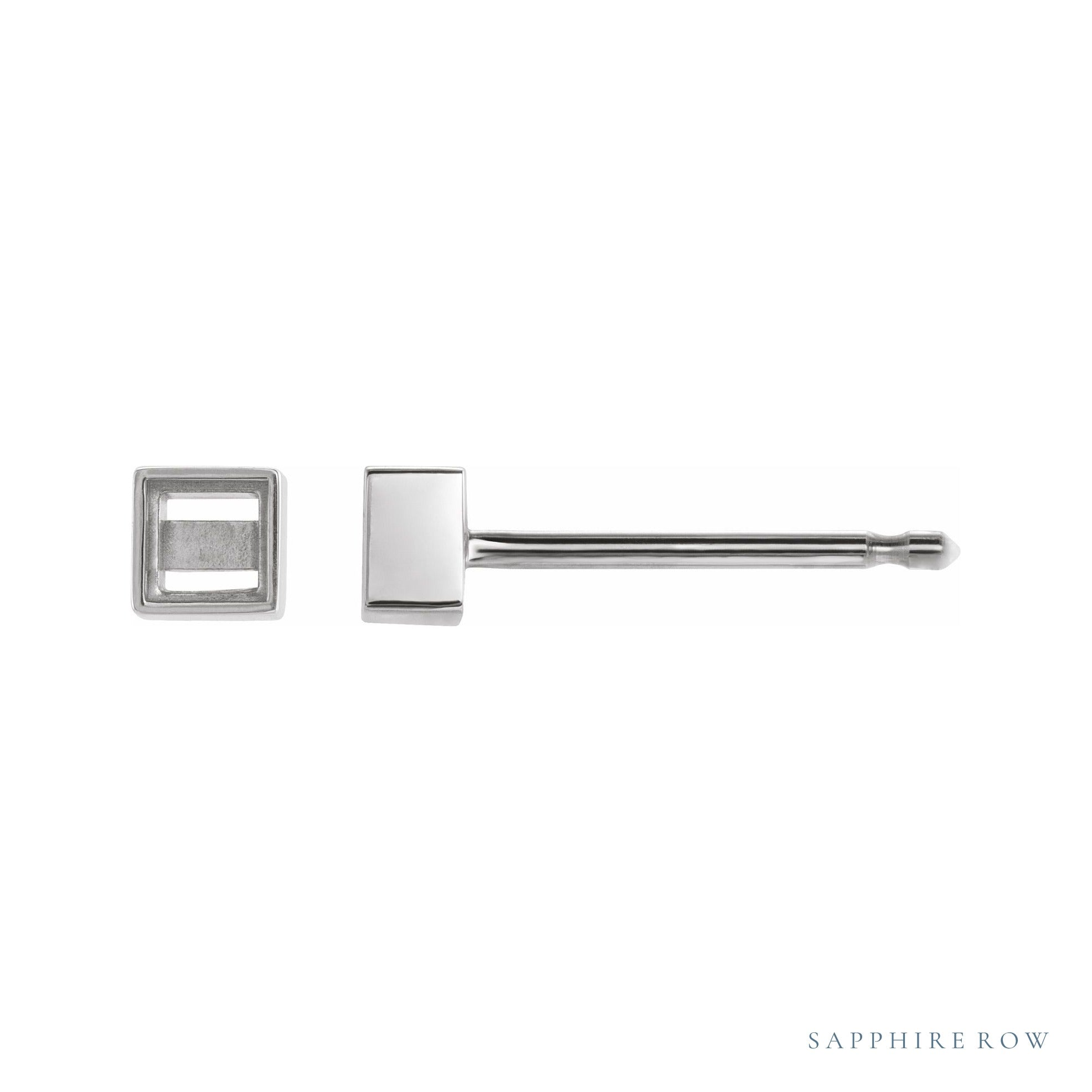 Sapphire Row Square Bezel-Set Stud Earrings setting in 14K White Gold, shown with a center stone (sold separately)