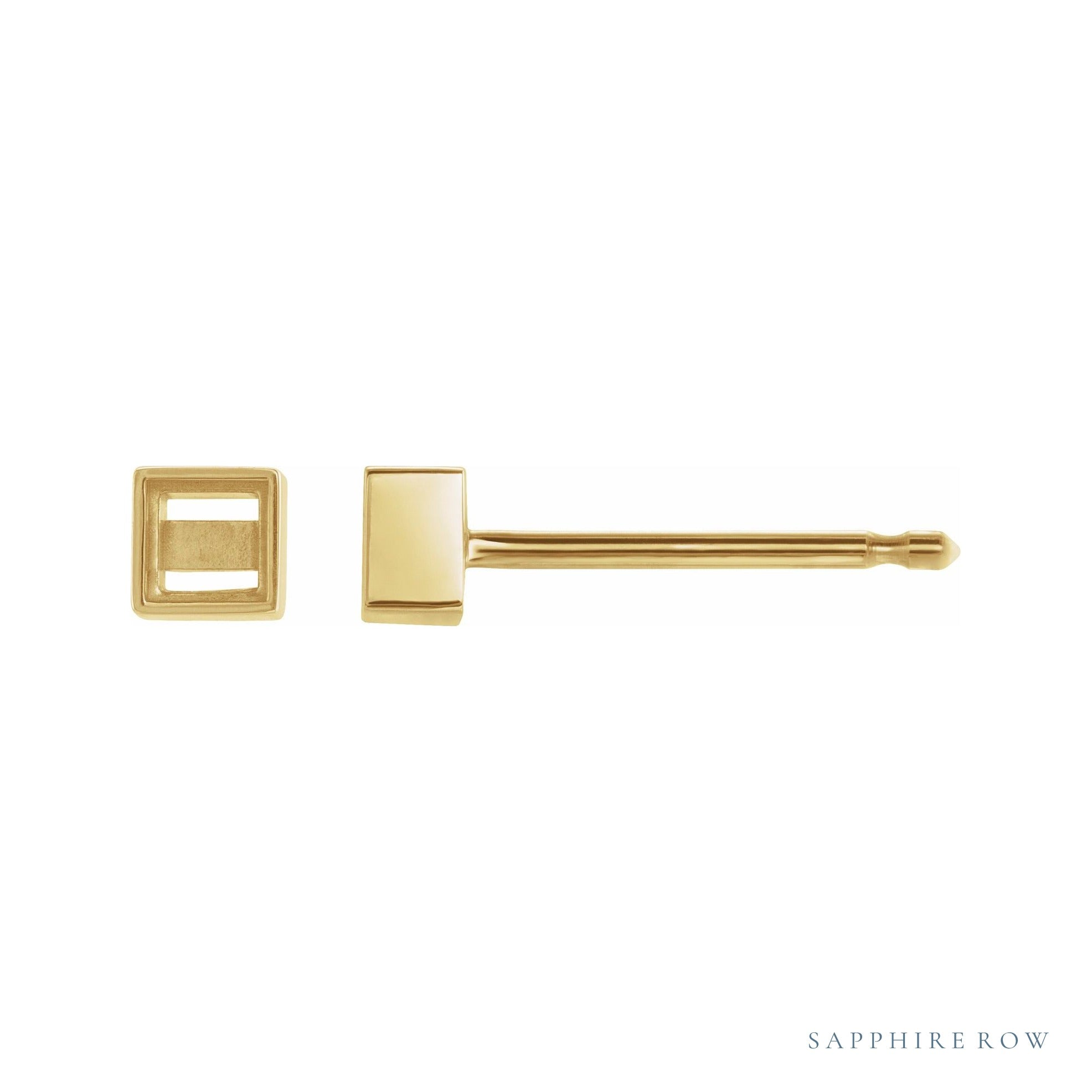 Sapphire Row Square Bezel-Set Stud Earrings setting in 14K Yellow Gold, shown with a center stone (sold separately)