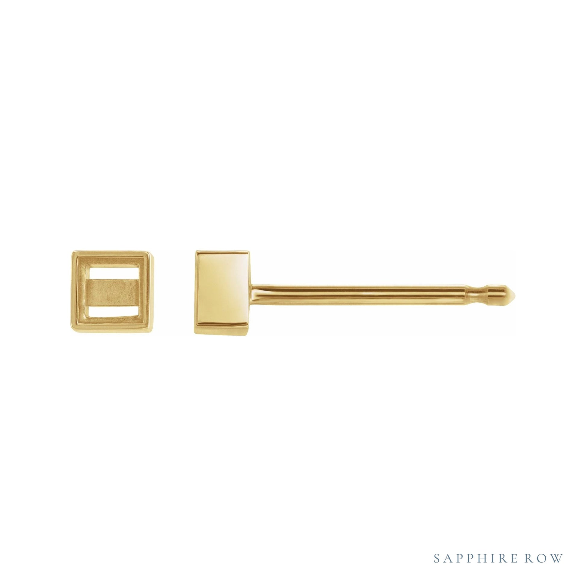 Sapphire Row Square Bezel-Set Stud Earrings setting in 14K Yellow Gold, shown with a center stone (sold separately)