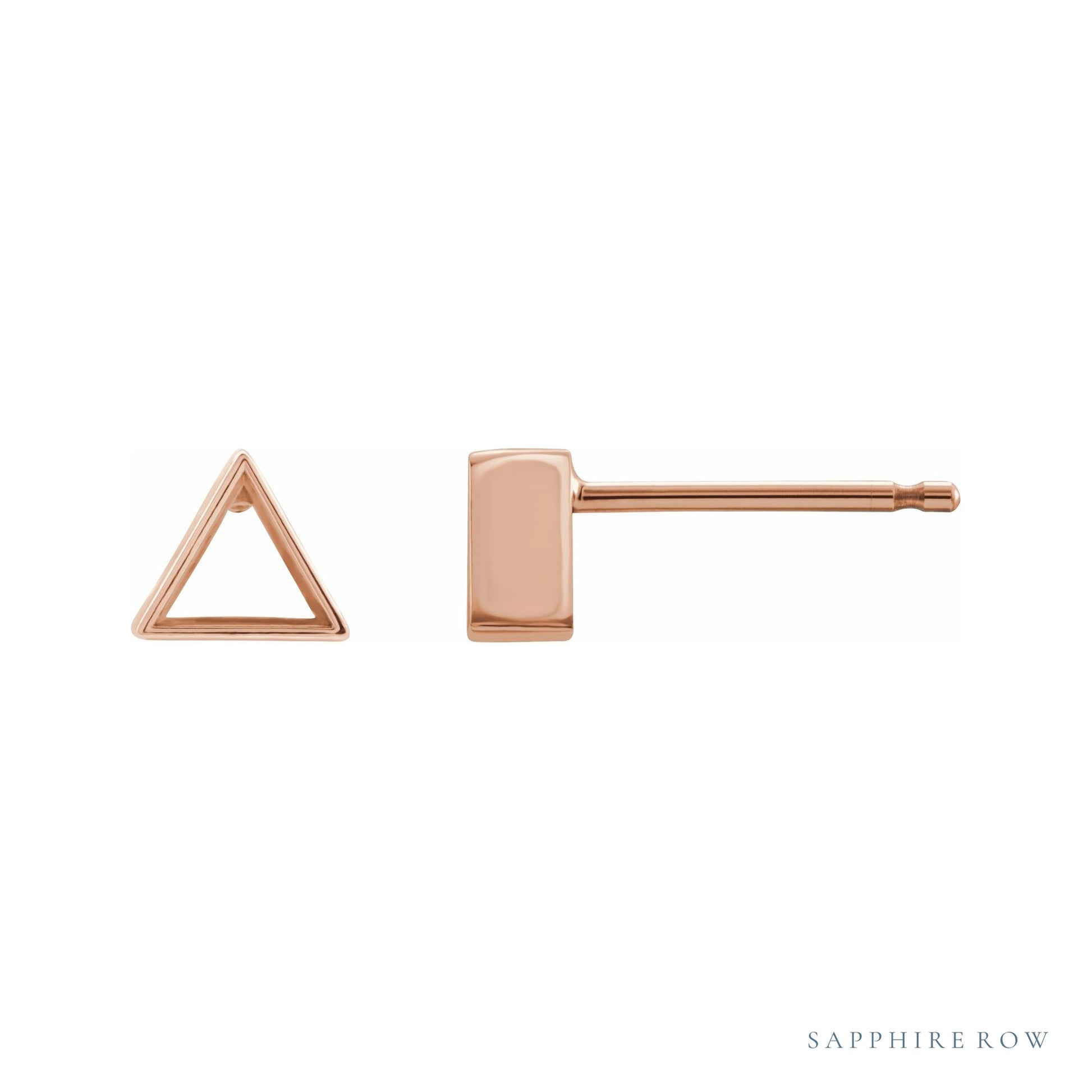 Sapphire Row Triangle Bezel-Set Stud Earrings setting in 14K Rose Gold, shown with a center stone (sold separately)