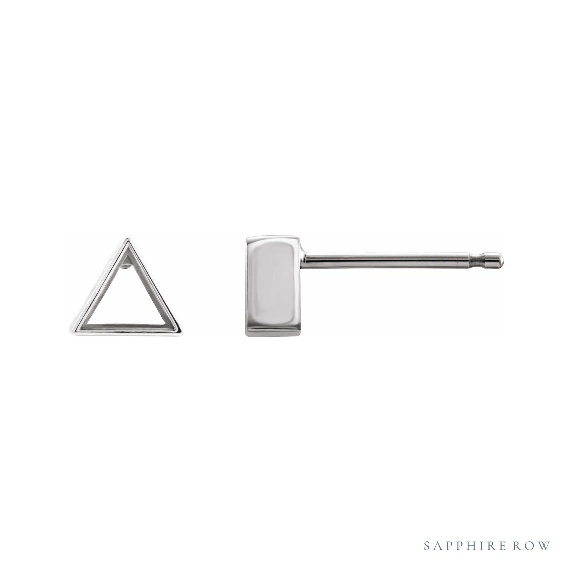 Sapphire Row Triangle Bezel-Set Stud Earrings setting in 14K White Gold, shown with a center stone (sold separately)