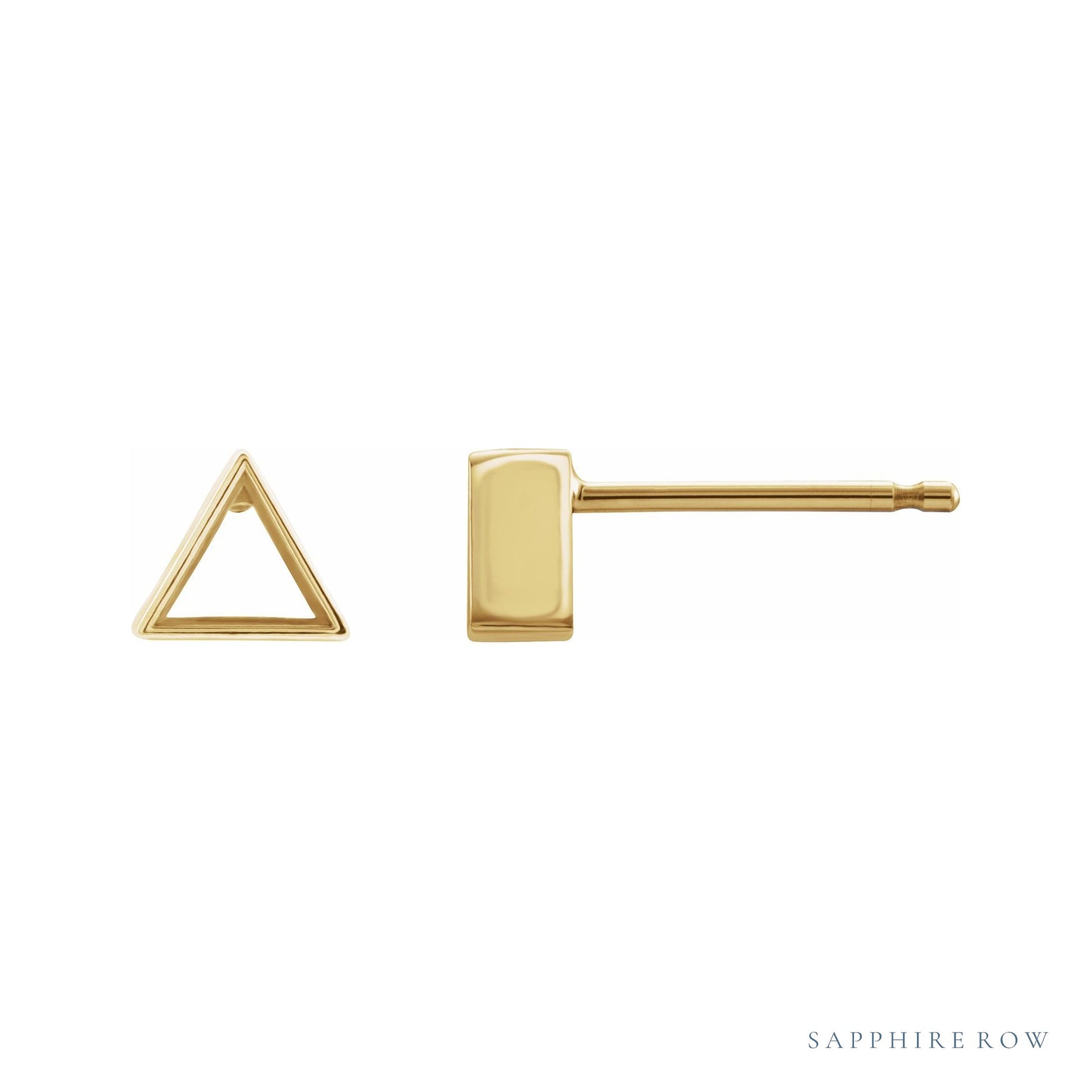 Sapphire Row Triangle Bezel-Set Stud Earrings setting in 14K Yellow Gold, shown with a center stone (sold separately)