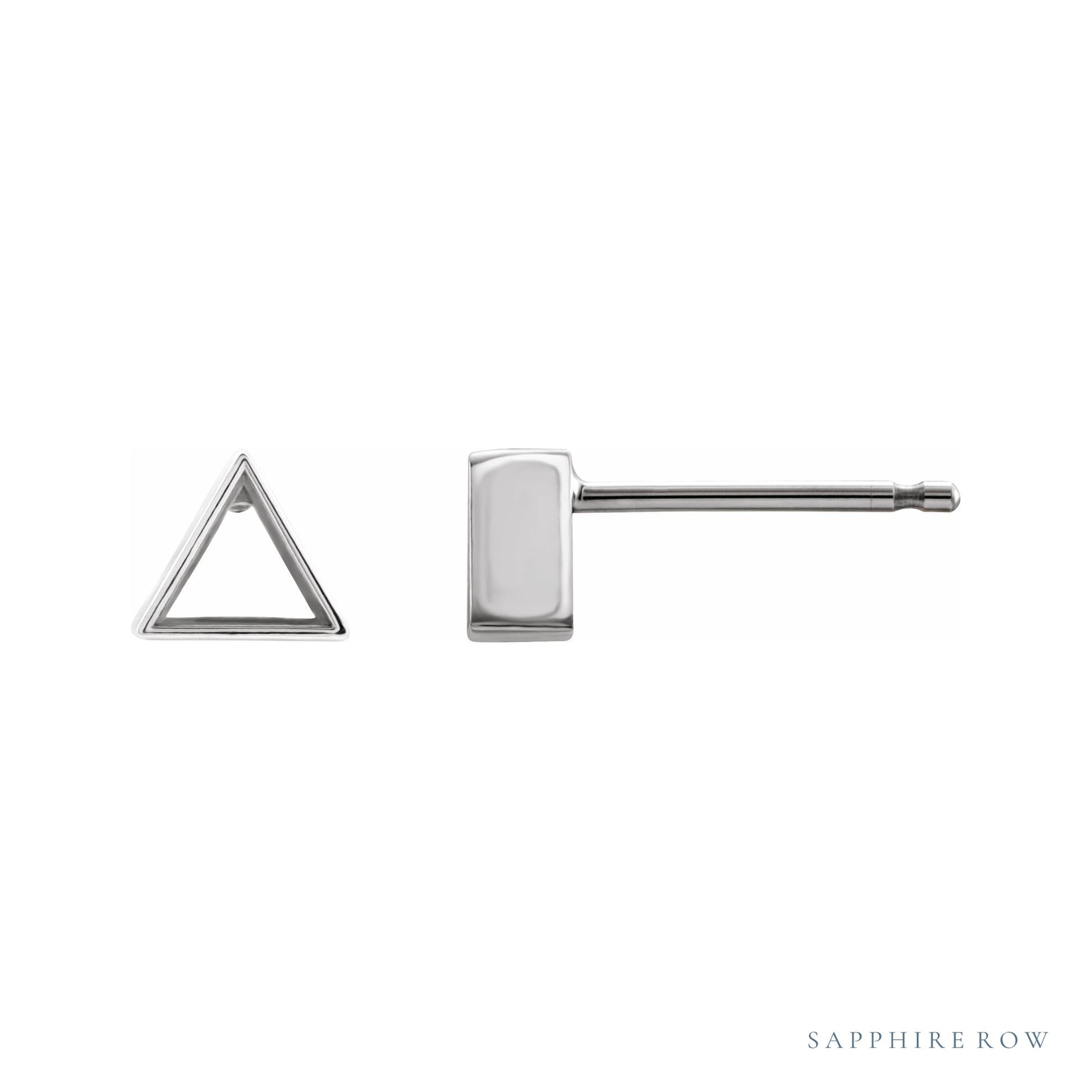 Sapphire Row Triangle Bezel-Set Stud Earrings setting in Platinum, shown with a center stone (sold separately)