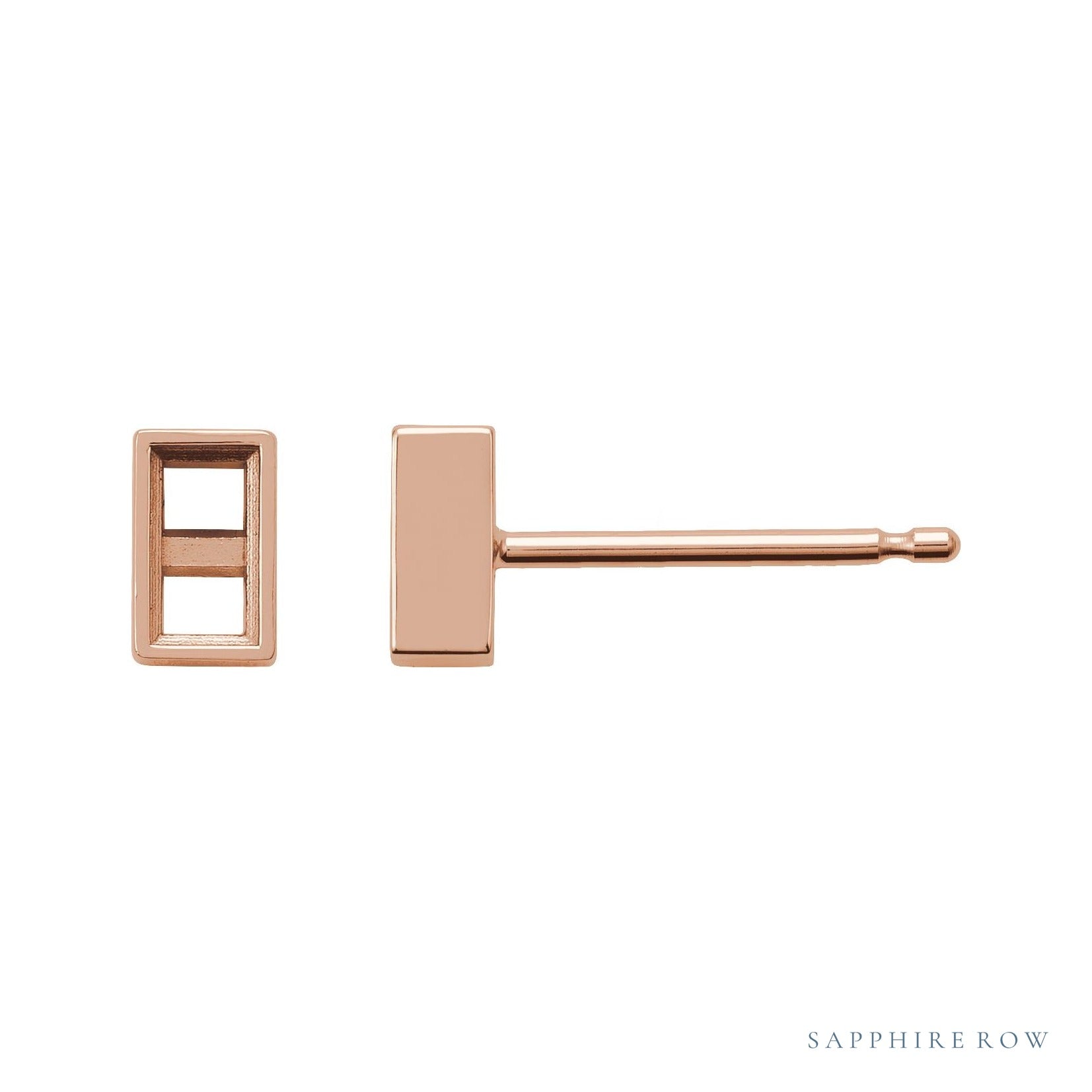 Sapphire Row Straight Baguette Bezel-Set Stud Earrings setting in 14K Rose Gold, shown with a center stone (sold separately)