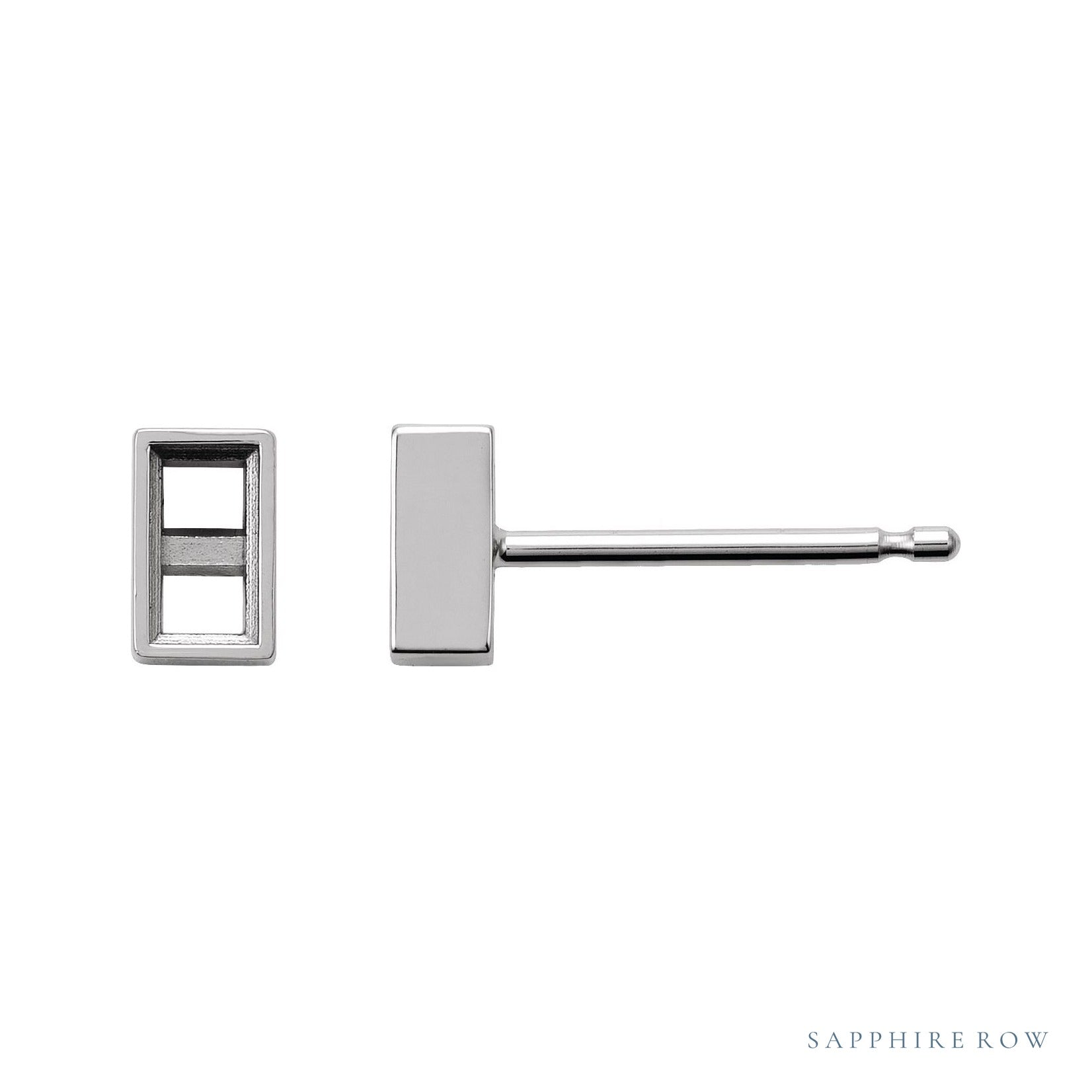 Sapphire Row Straight Baguette Bezel-Set Stud Earrings setting in 14K White Gold, shown with a center stone (sold separately)