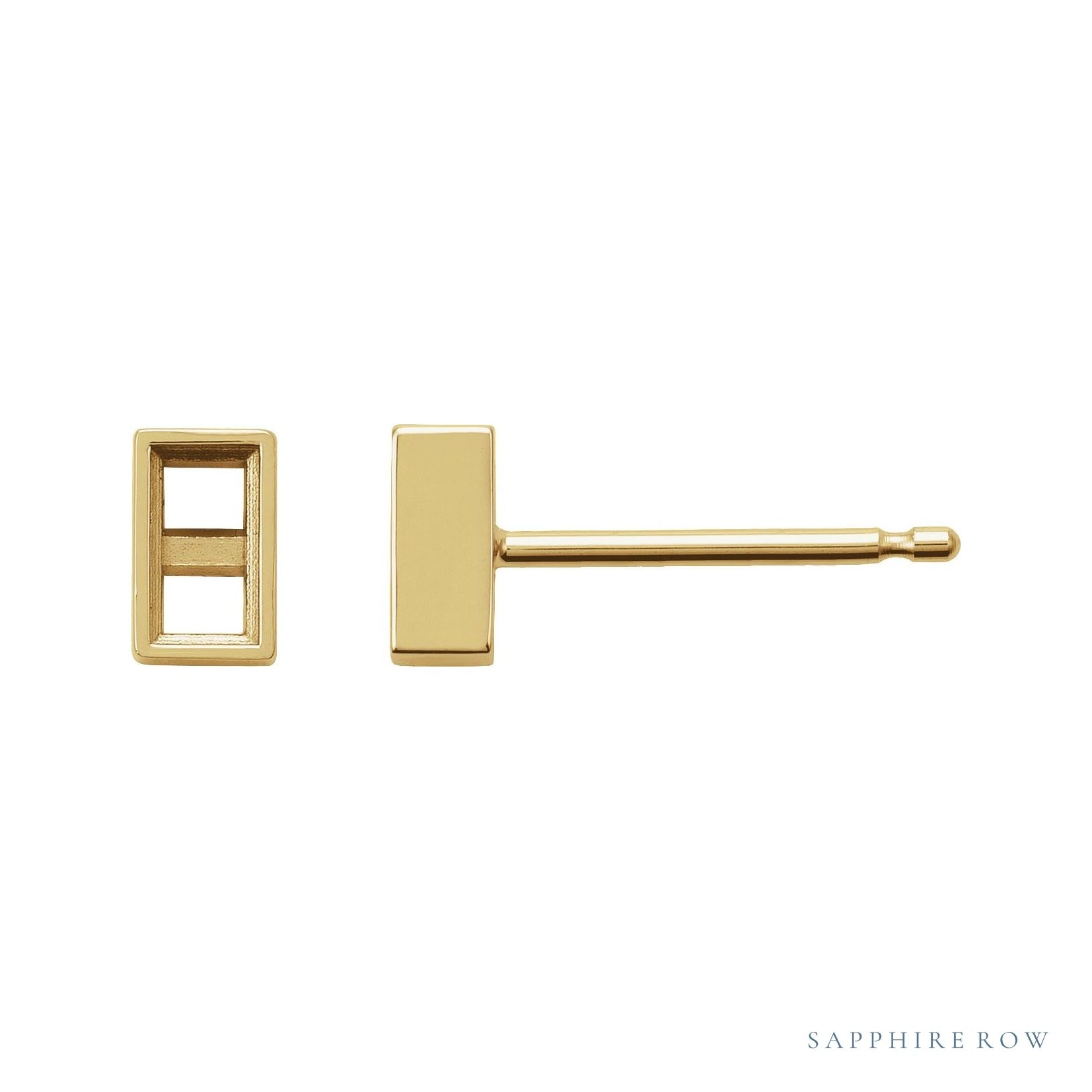 Sapphire Row Straight Baguette Bezel-Set Stud Earrings setting in 14K Yellow Gold, shown with a center stone (sold separately)