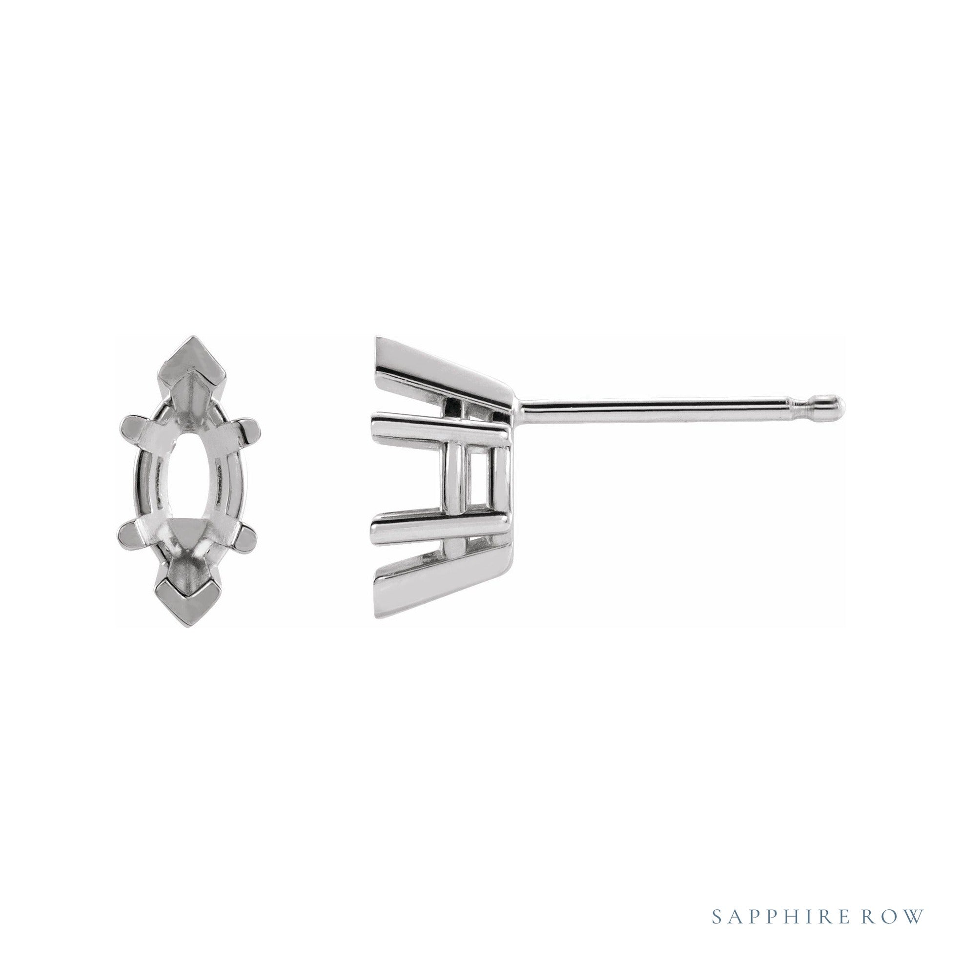 Sapphire Row Marquise 6-Prong V-End Stud Earrings setting in 14K White Gold, shown with a center stone (sold separately)