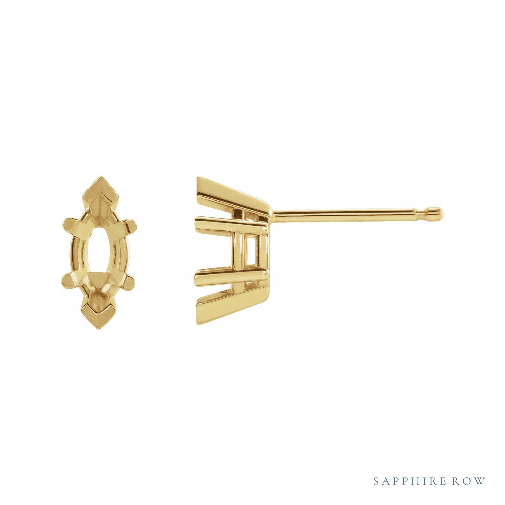 Sapphire Row Marquise 6-Prong V-End Stud Earrings setting in 14K Yellow Gold, shown with a center stone (sold separately)
