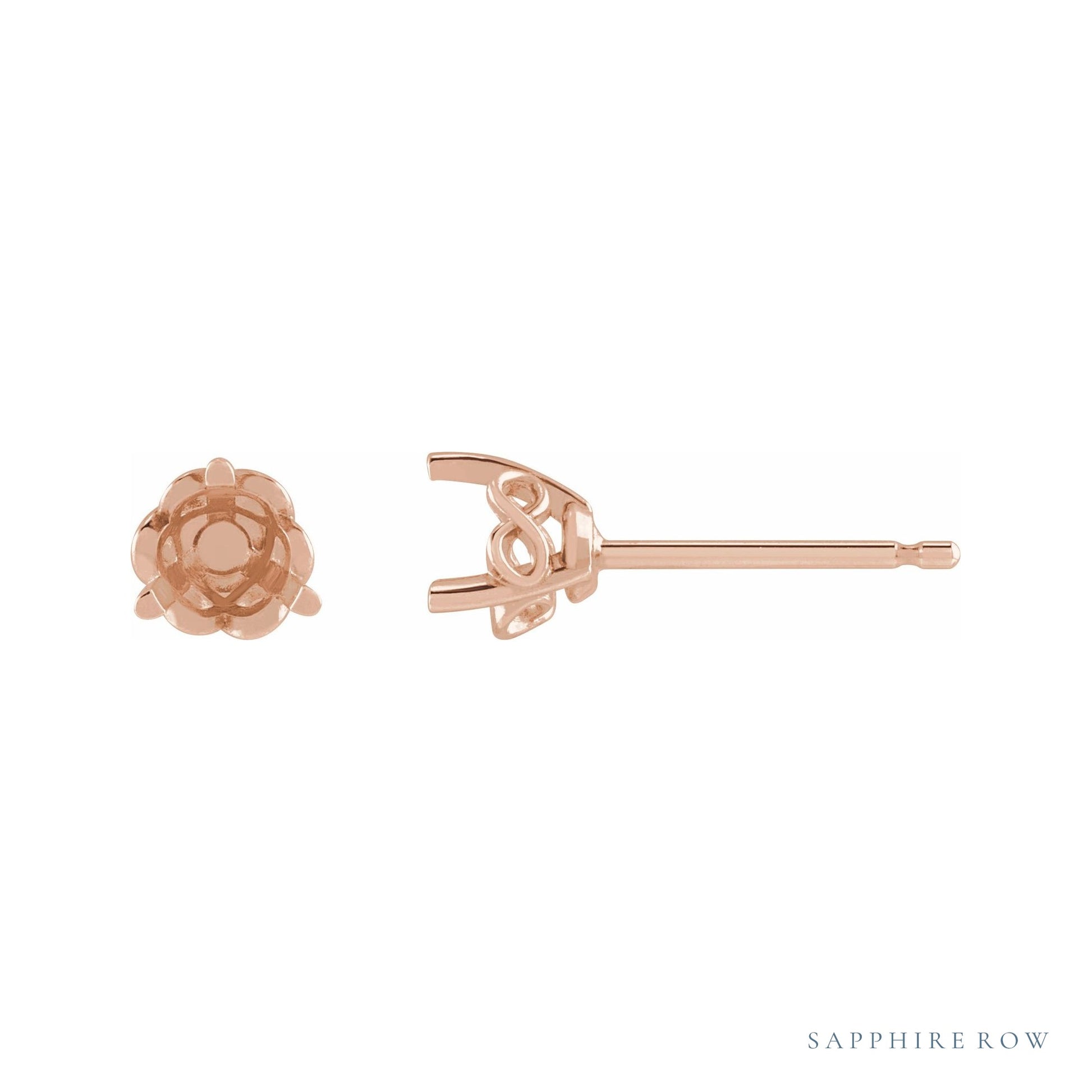 Sapphire Row Round 3-Prong Infinity-Inspired Stud Earrings setting in 14K Rose Gold, shown with a center stone (sold separately)