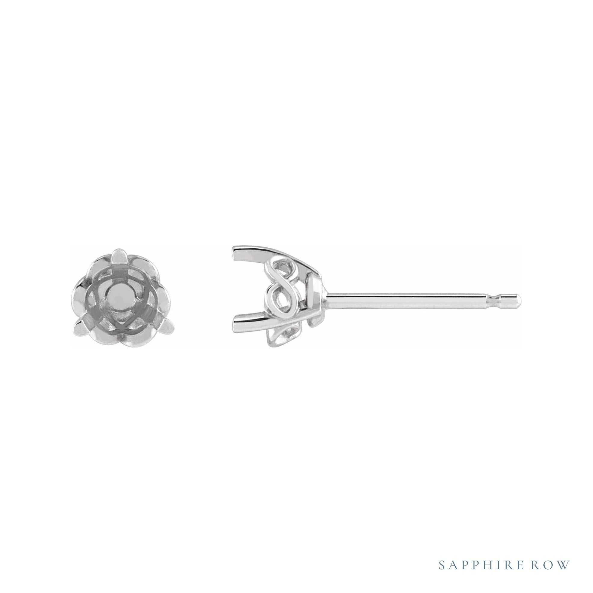 Sapphire Row Round 3-Prong Infinity-Inspired Stud Earrings setting in 14K White Gold, shown with a center stone (sold separately)