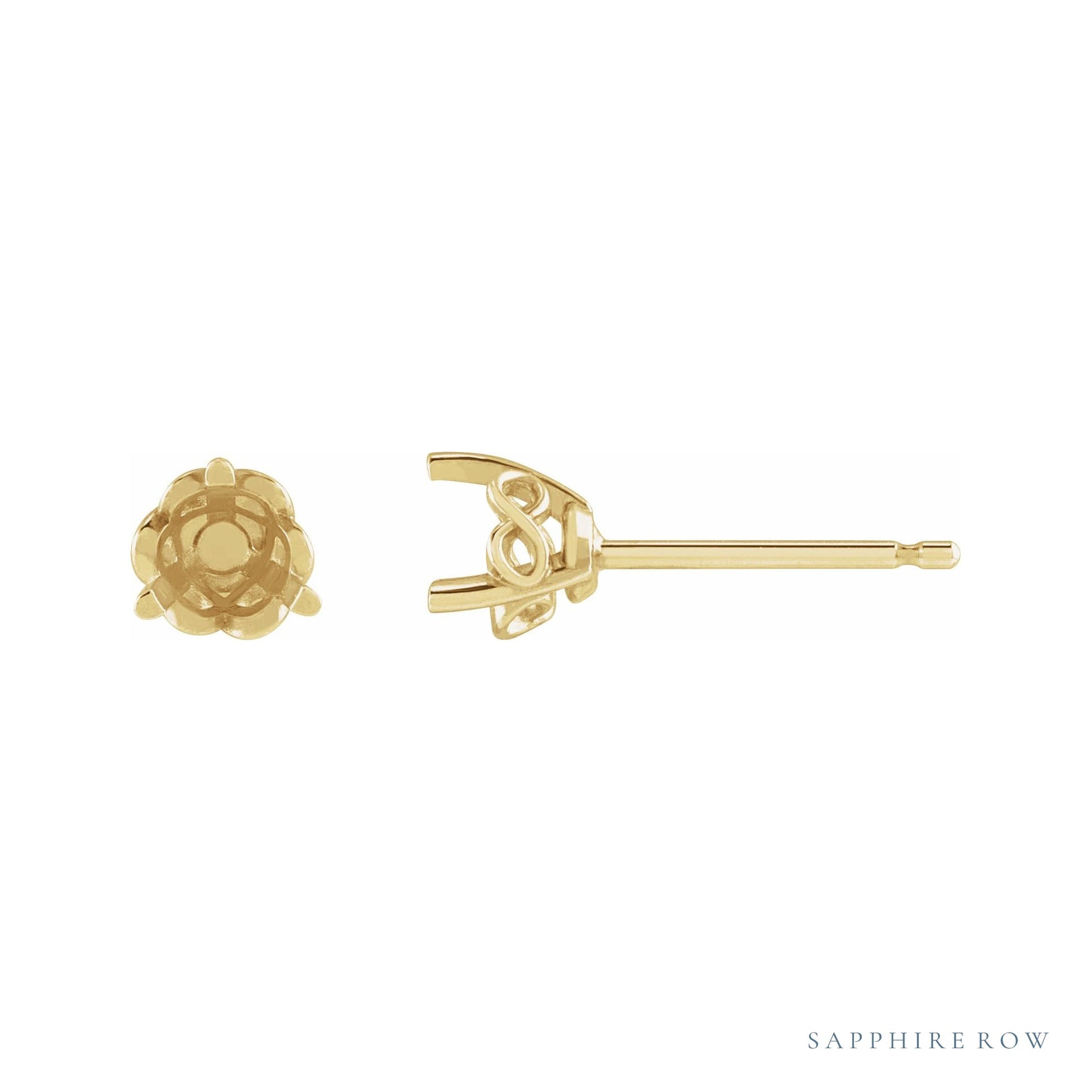 Sapphire Row Round 3-Prong Infinity-Inspired Stud Earrings setting in 14K Yellow Gold, shown with a center stone (sold separately)