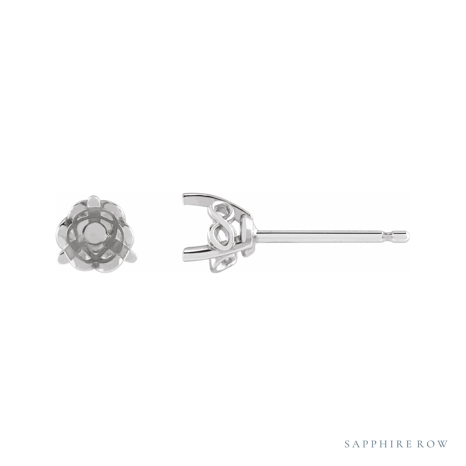 Sapphire Row Round 3-Prong Infinity-Inspired Stud Earrings setting in Platinum, shown with a center stone (sold separately)