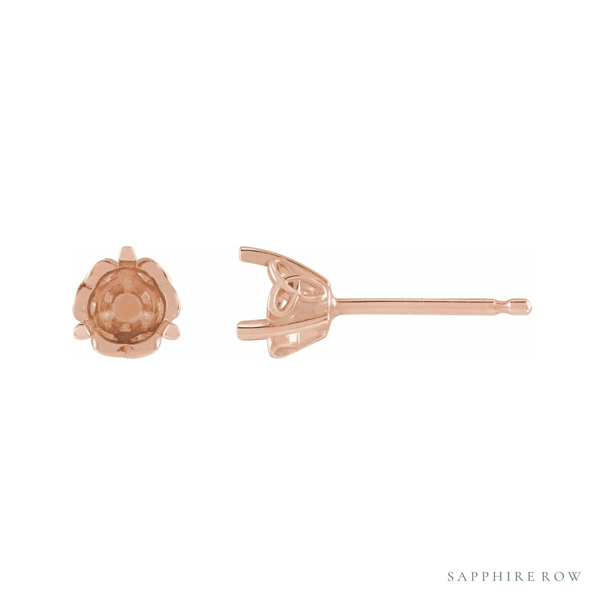 Sapphire Row Round 3-Prong Celtic-Inspired Stud Earrings setting in 14K Rose Gold, shown with a center stone (sold separately)